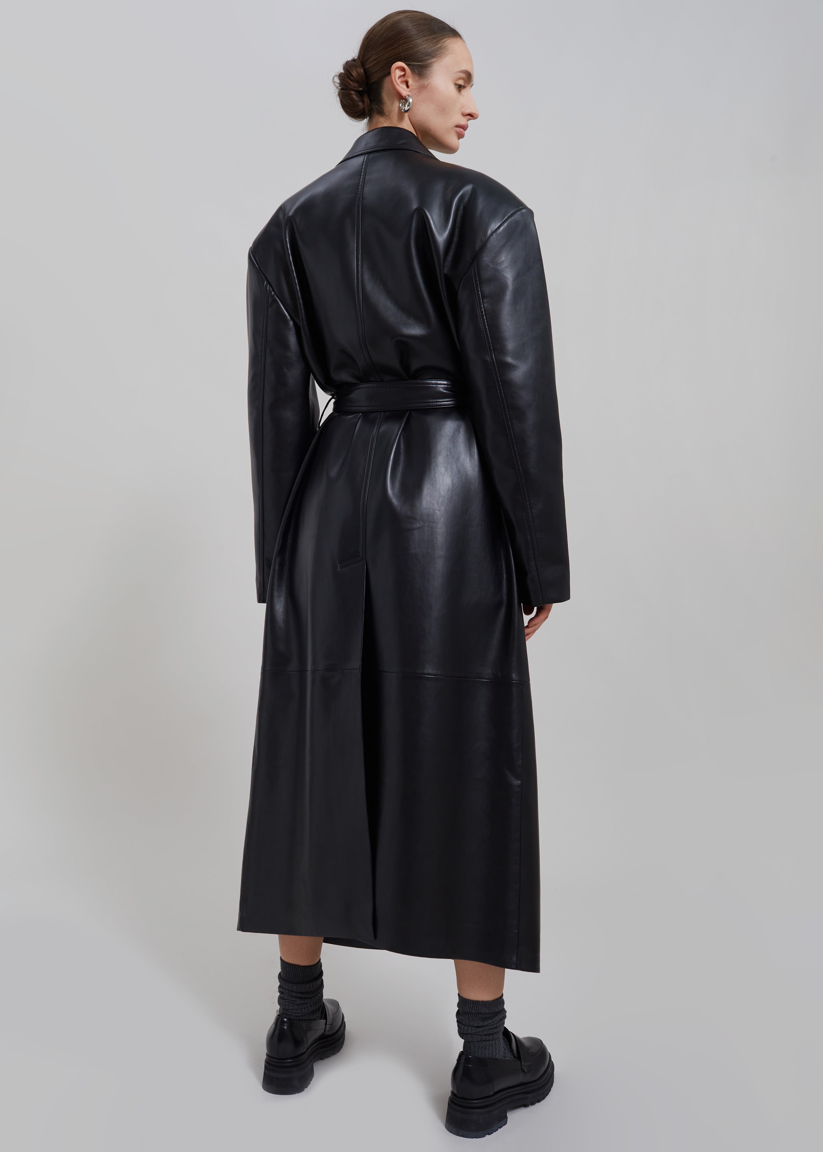 Tina Faux Leather Trench Coat - Black - 9