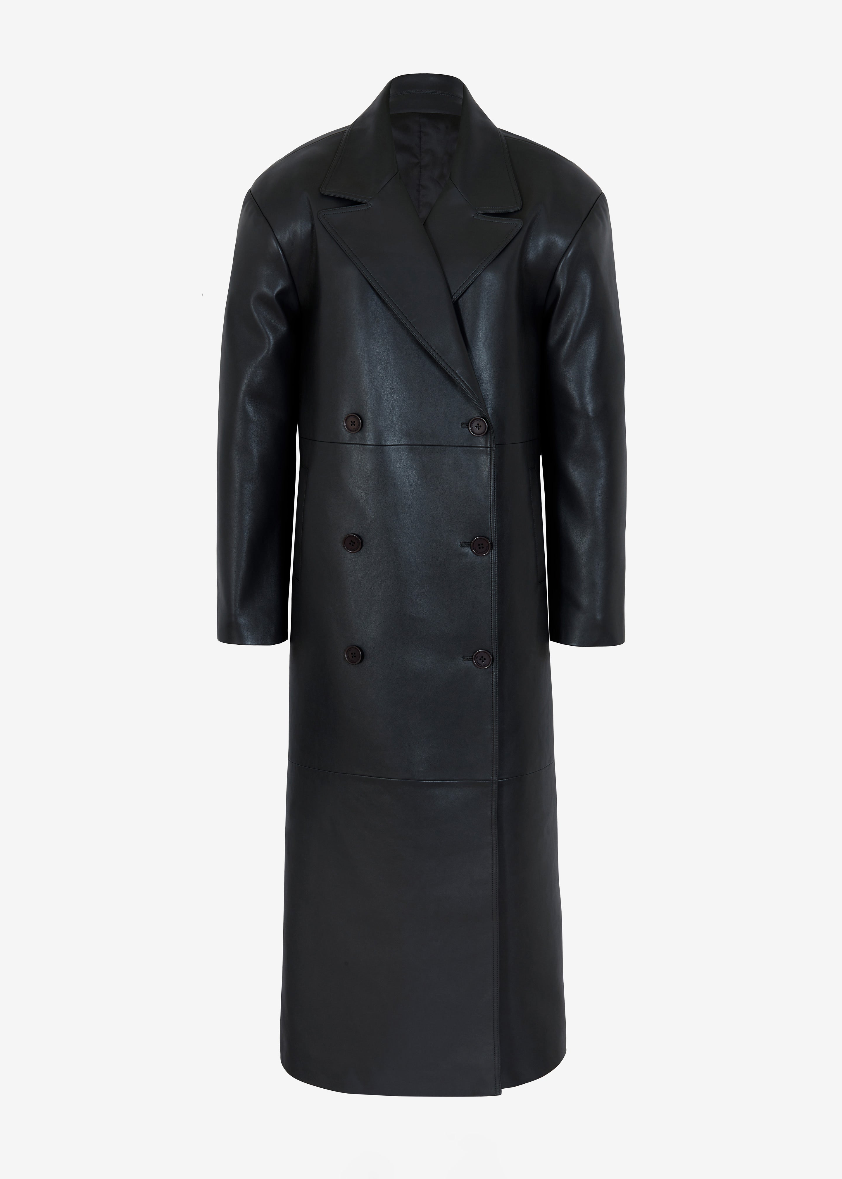 Tina Faux Leather Trench Coat - Black - 10
