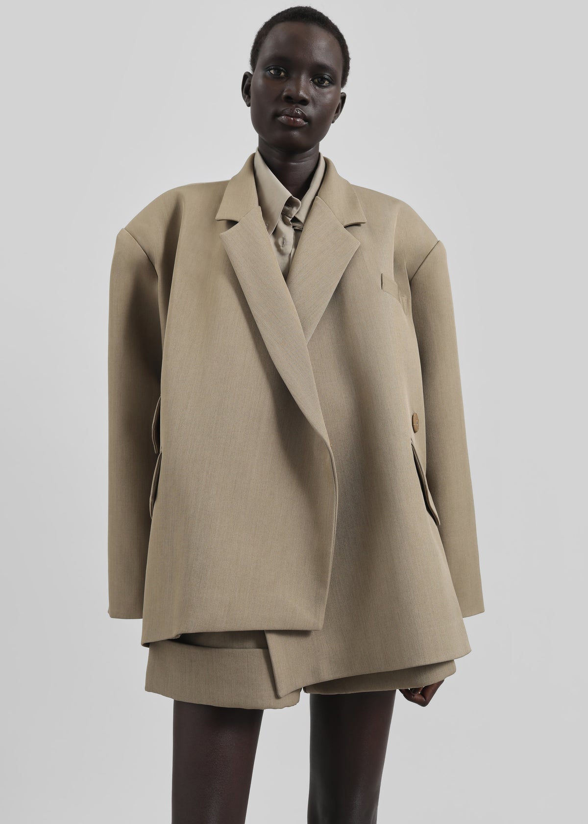 Tolmer Boxy Wrap Blazer - Taupe Melange - 7