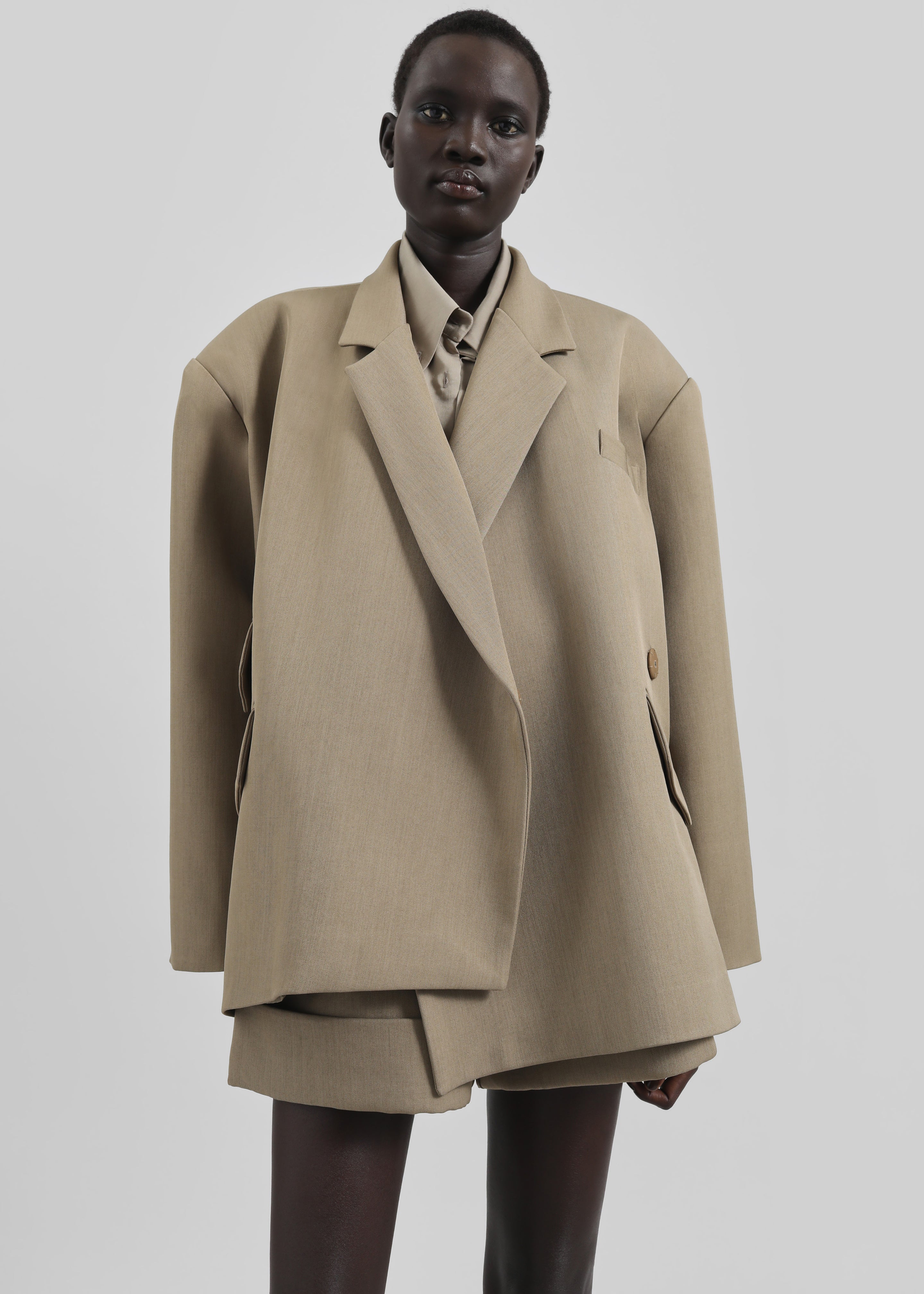 Tolmer Boxy Wrap Blazer - Taupe Melange - 7