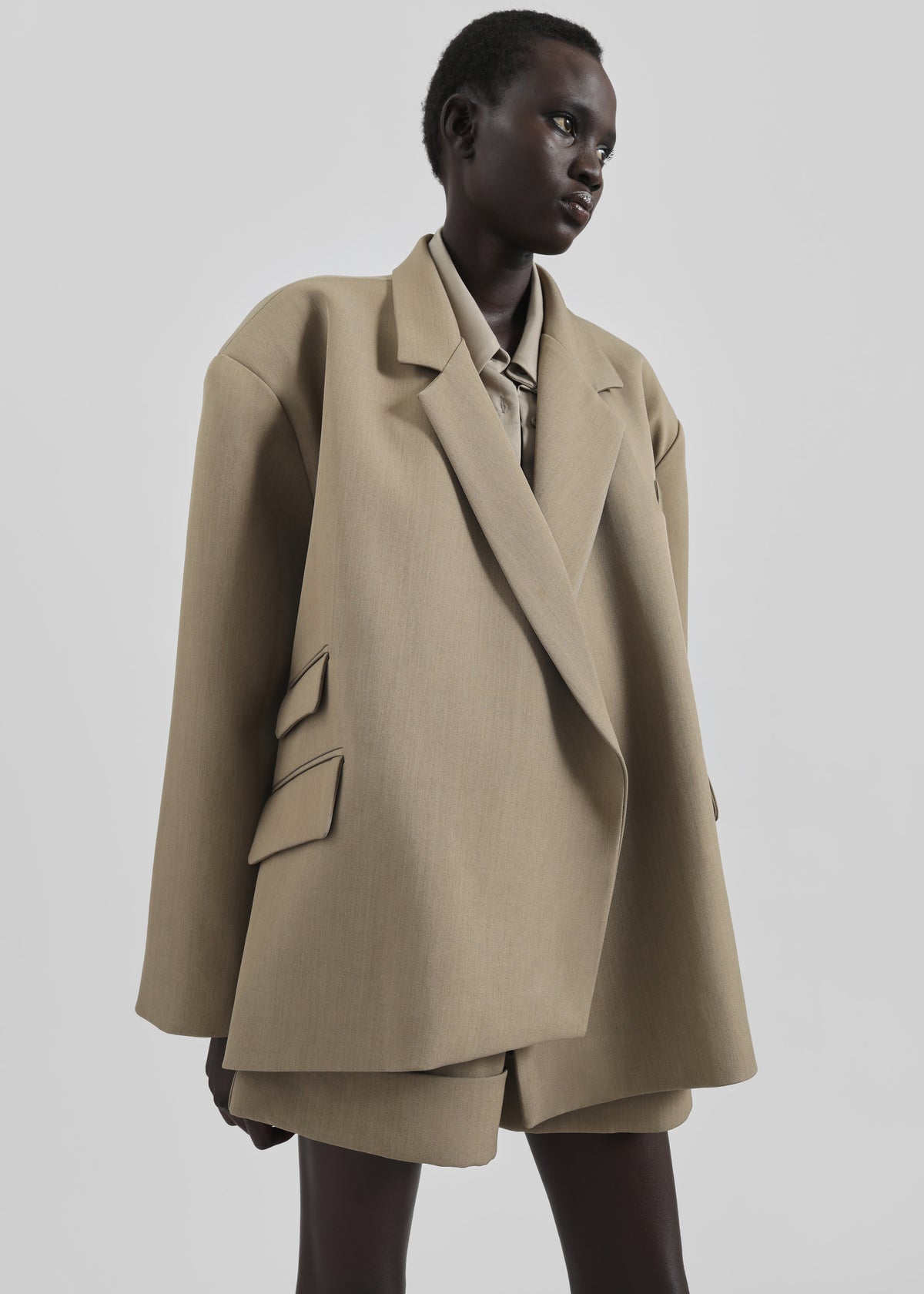 Tolmer Boxy Wrap Blazer - Taupe Melange - 2