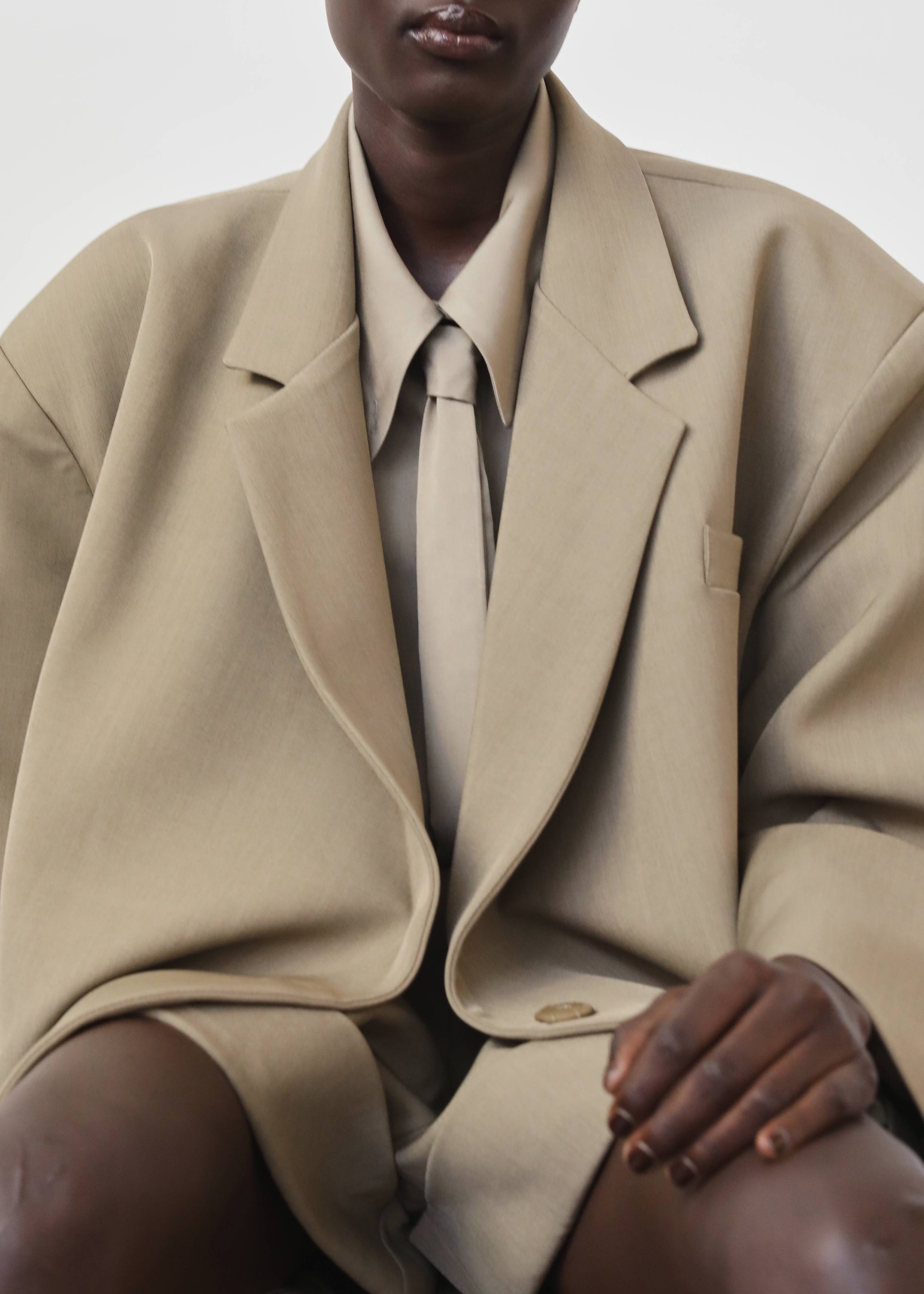 Tolmer Boxy Wrap Blazer - Taupe Melange - 5