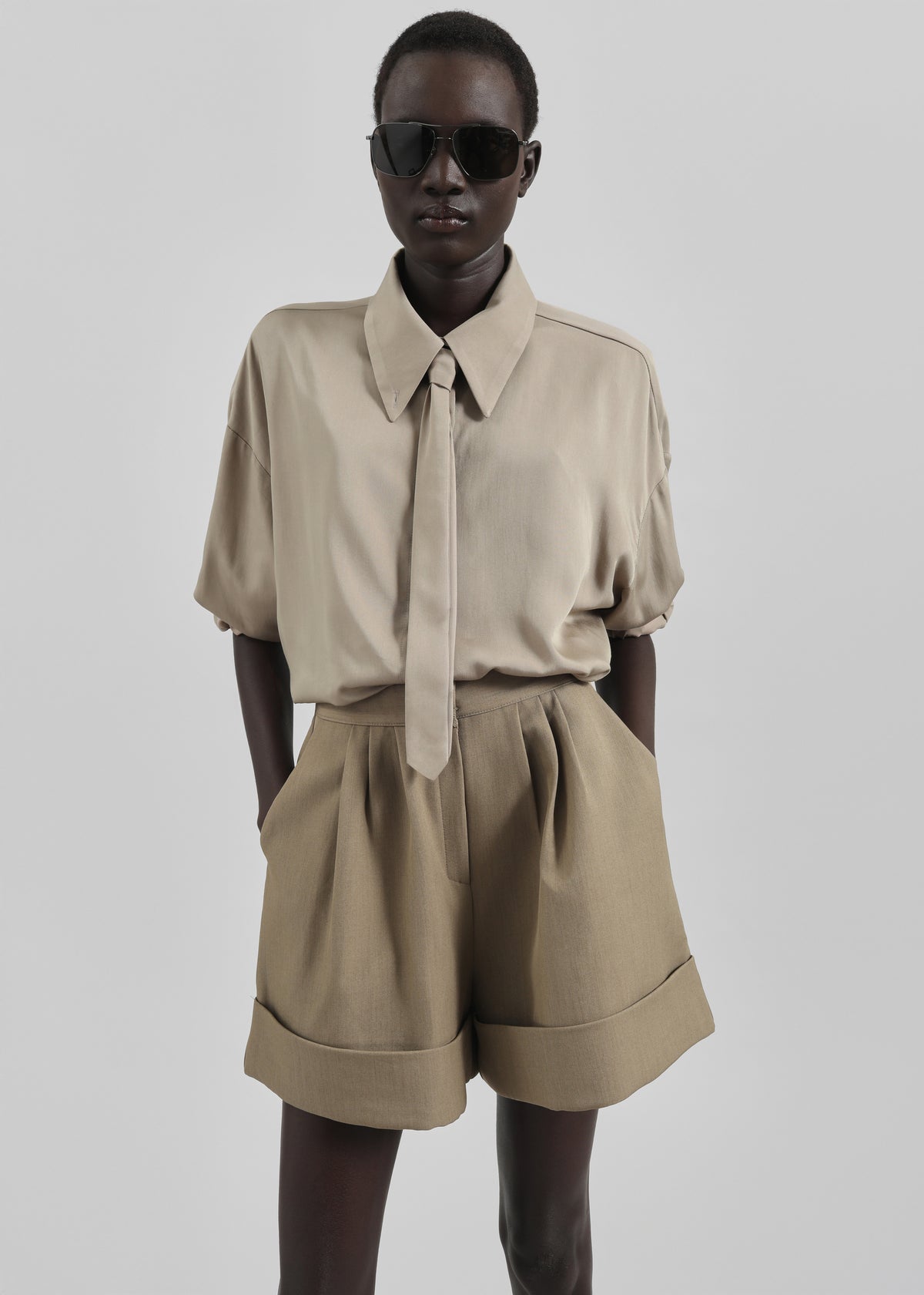 Tolmer Cuffed Shorts - Taupe Melange - 1