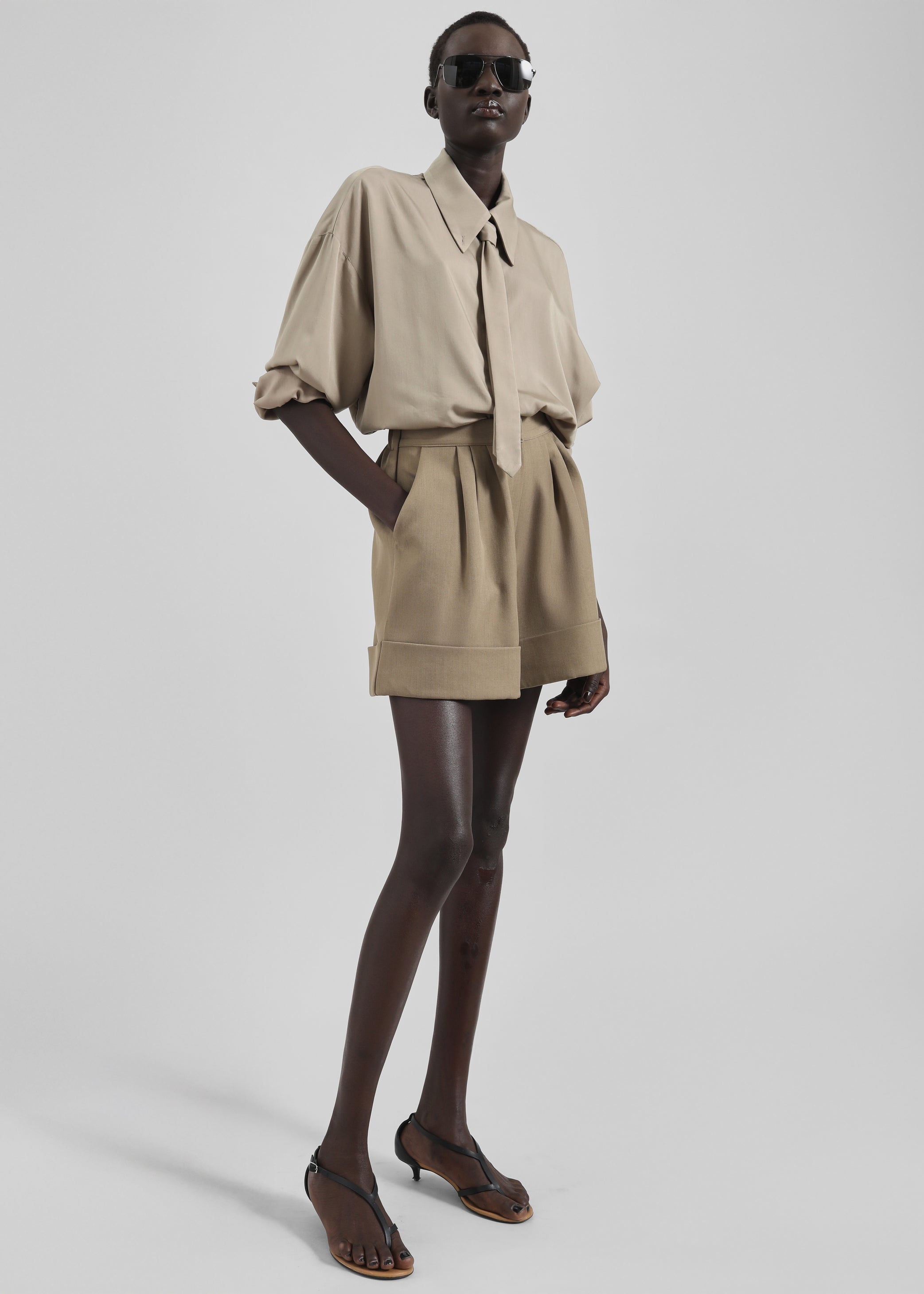 Shop the look image for Silvan Neck Tie Shirt - Taupe