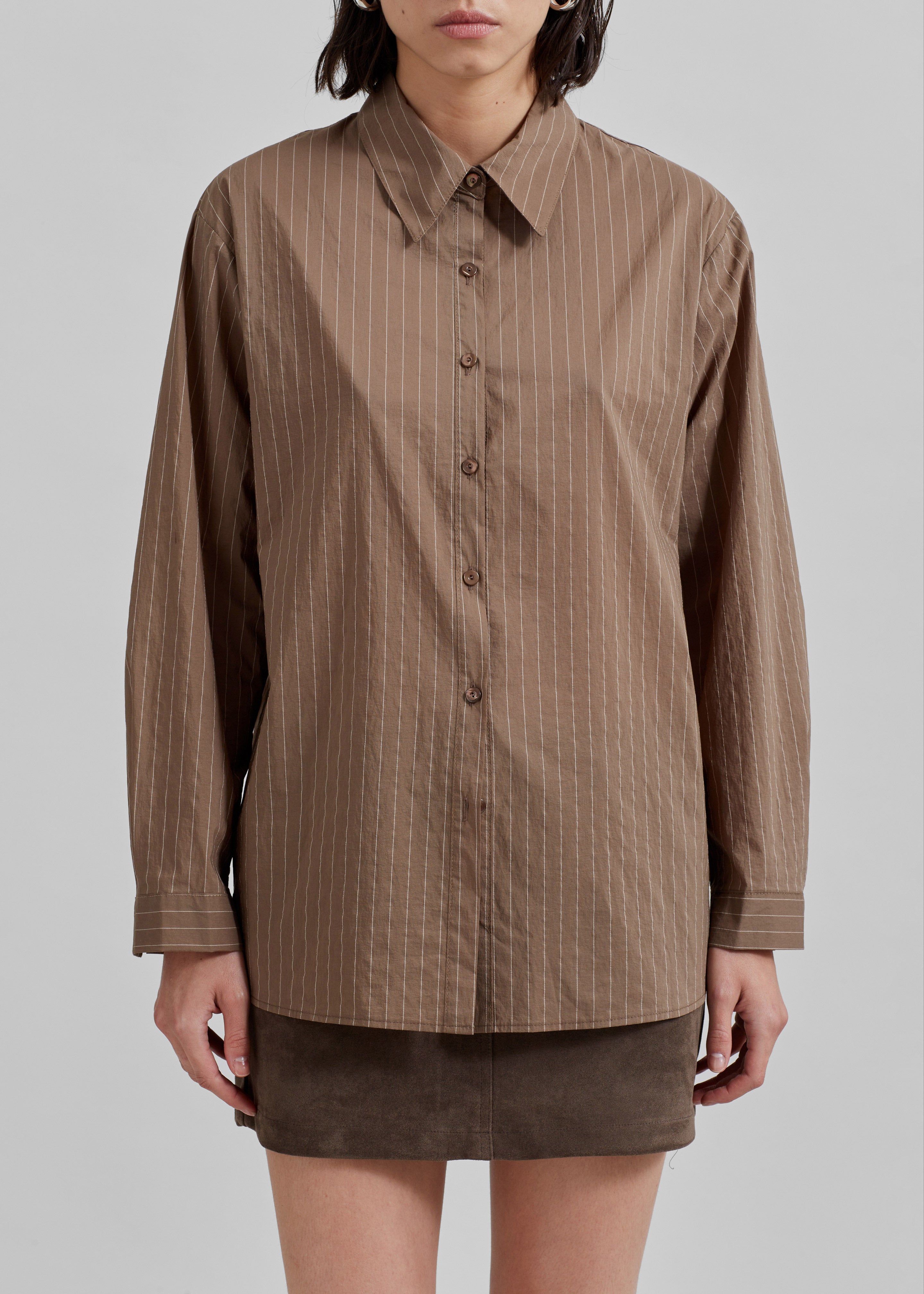 Tolu Shirt - Brown/White Pinstripe - 7