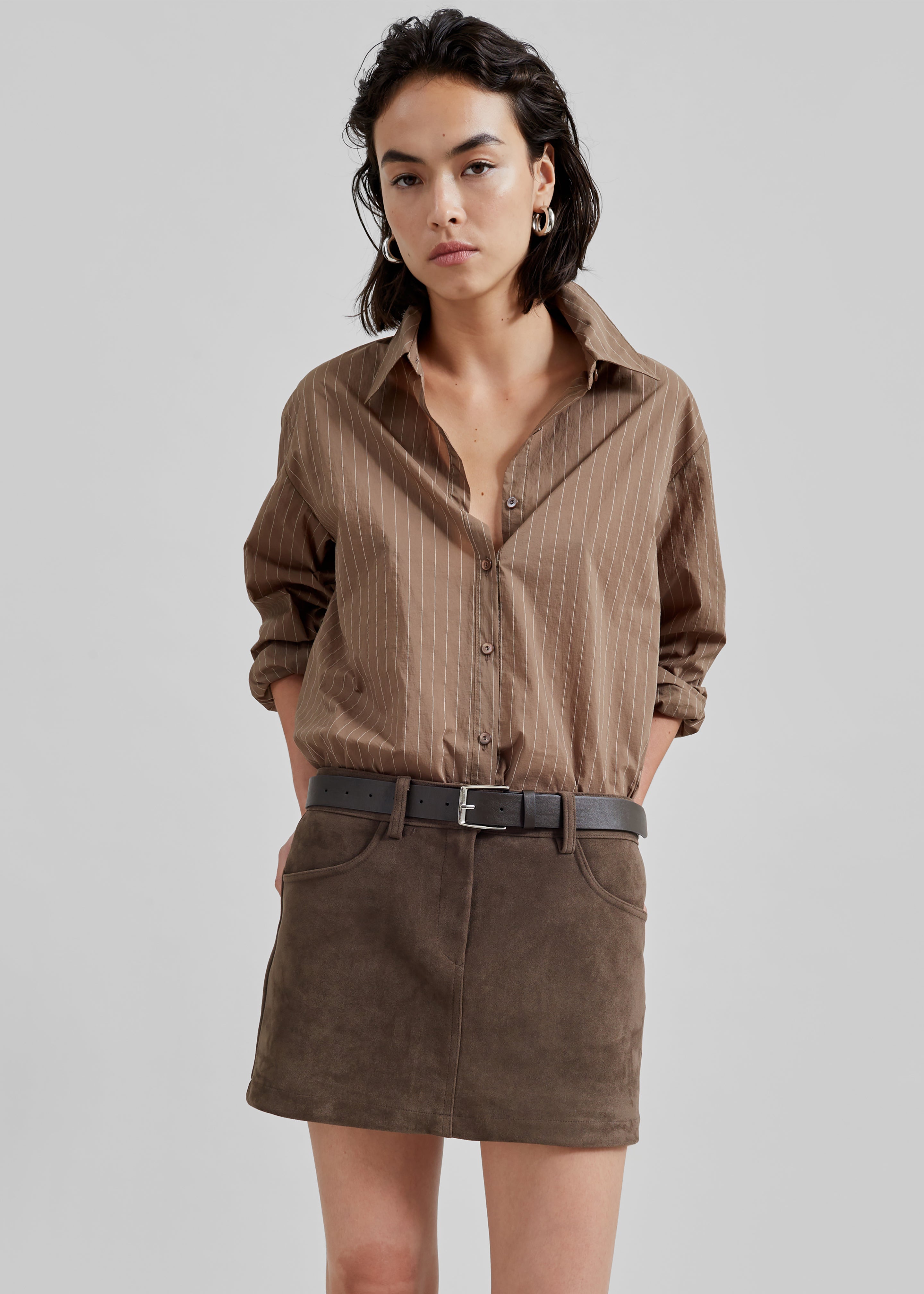 Tolu Shirt - Brown/White Pinstripe - 1