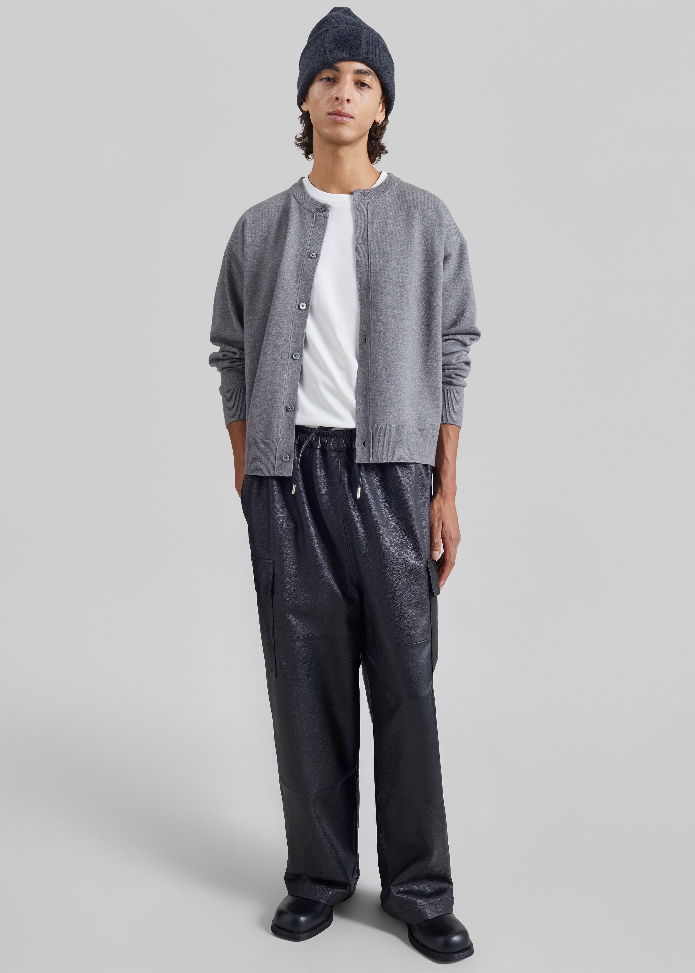 Tom Leather Cargo Pants - Black