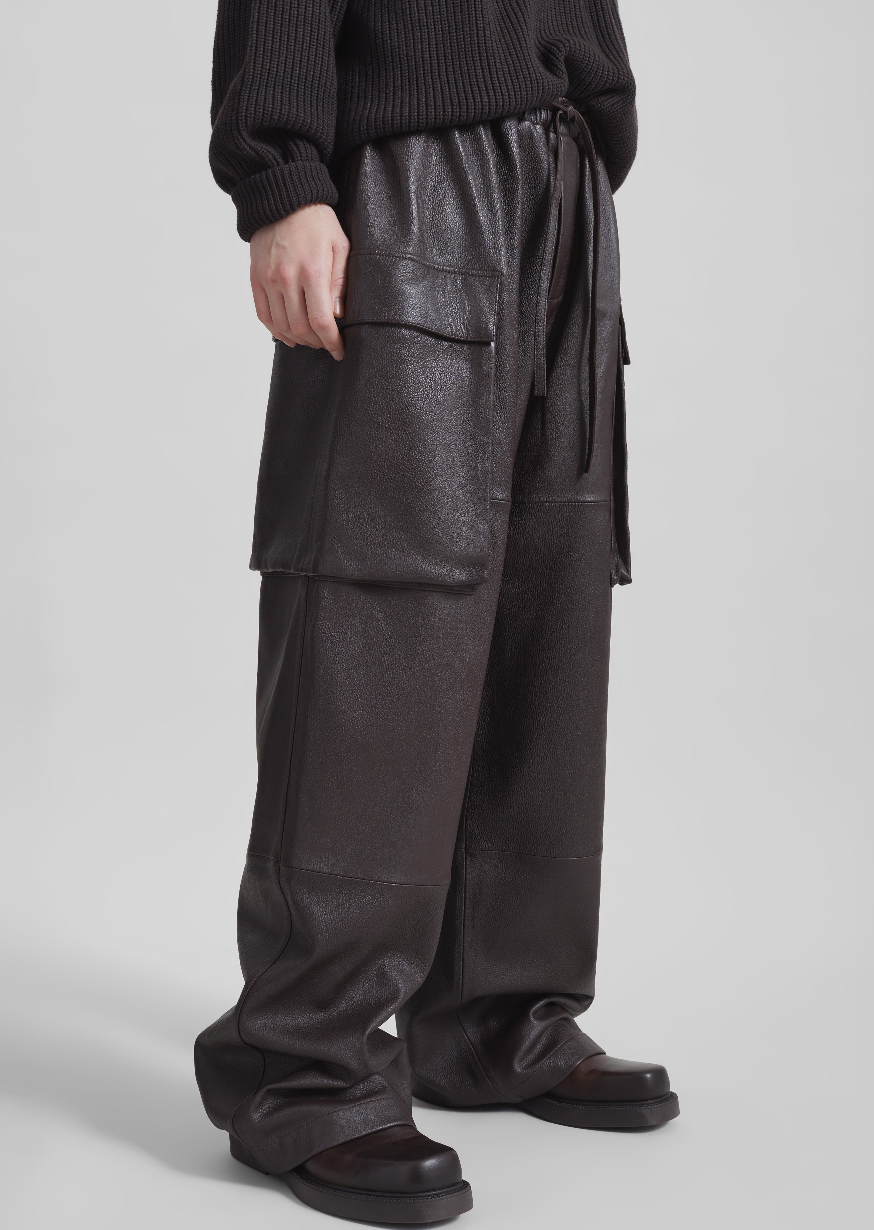 Tom Leather Cargo Pants - Vintage Brown - 2