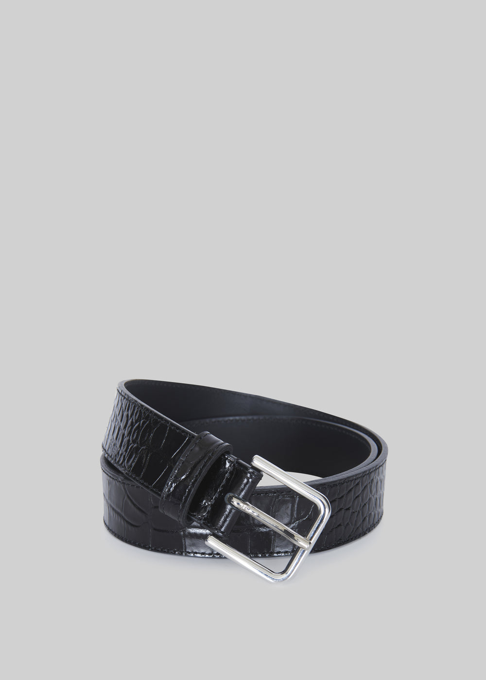 Toni Croc Patent Leather Belt - Black/Silver - 1