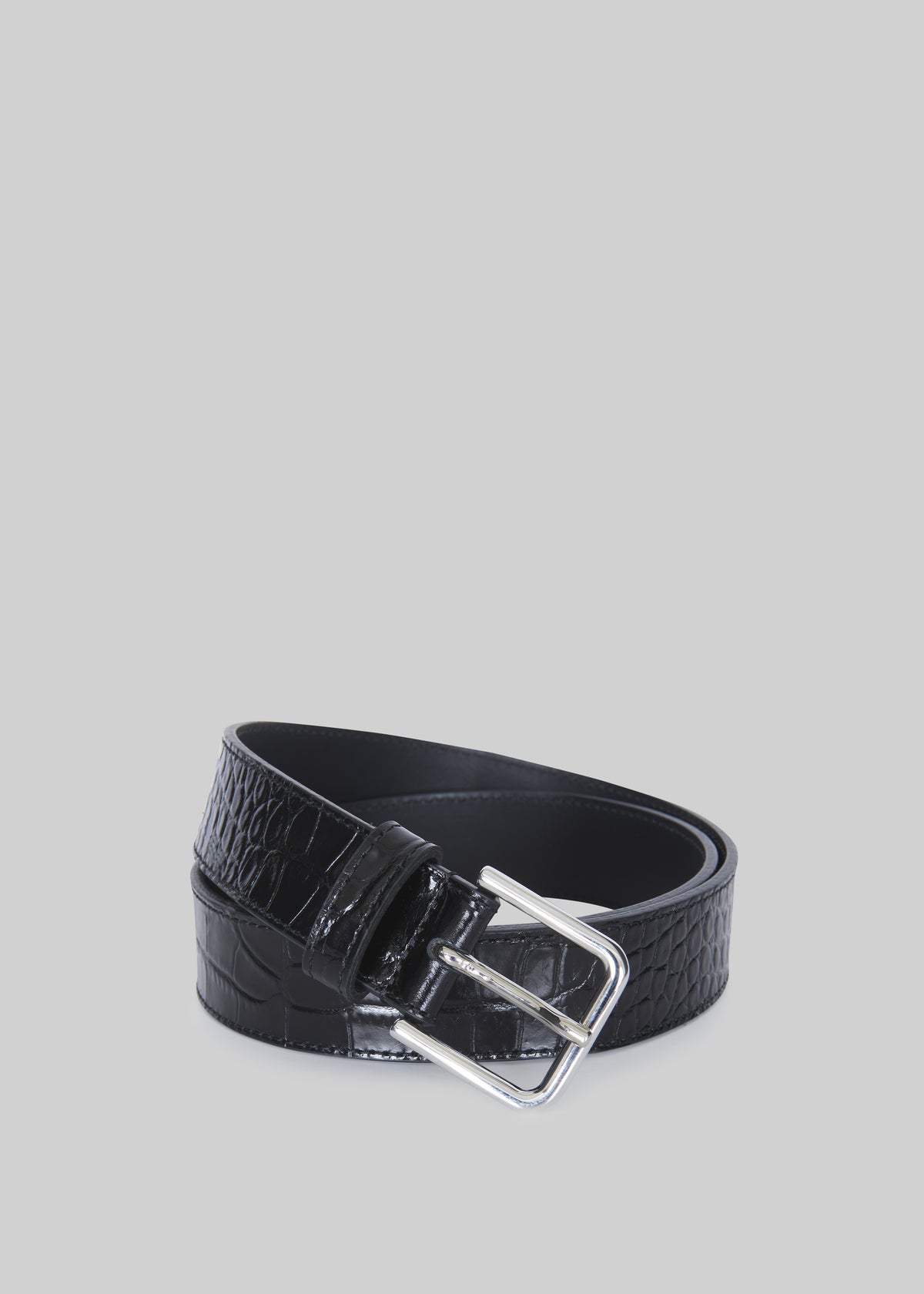 Toni Croc Patent Leather Belt - Black/Silver - 2