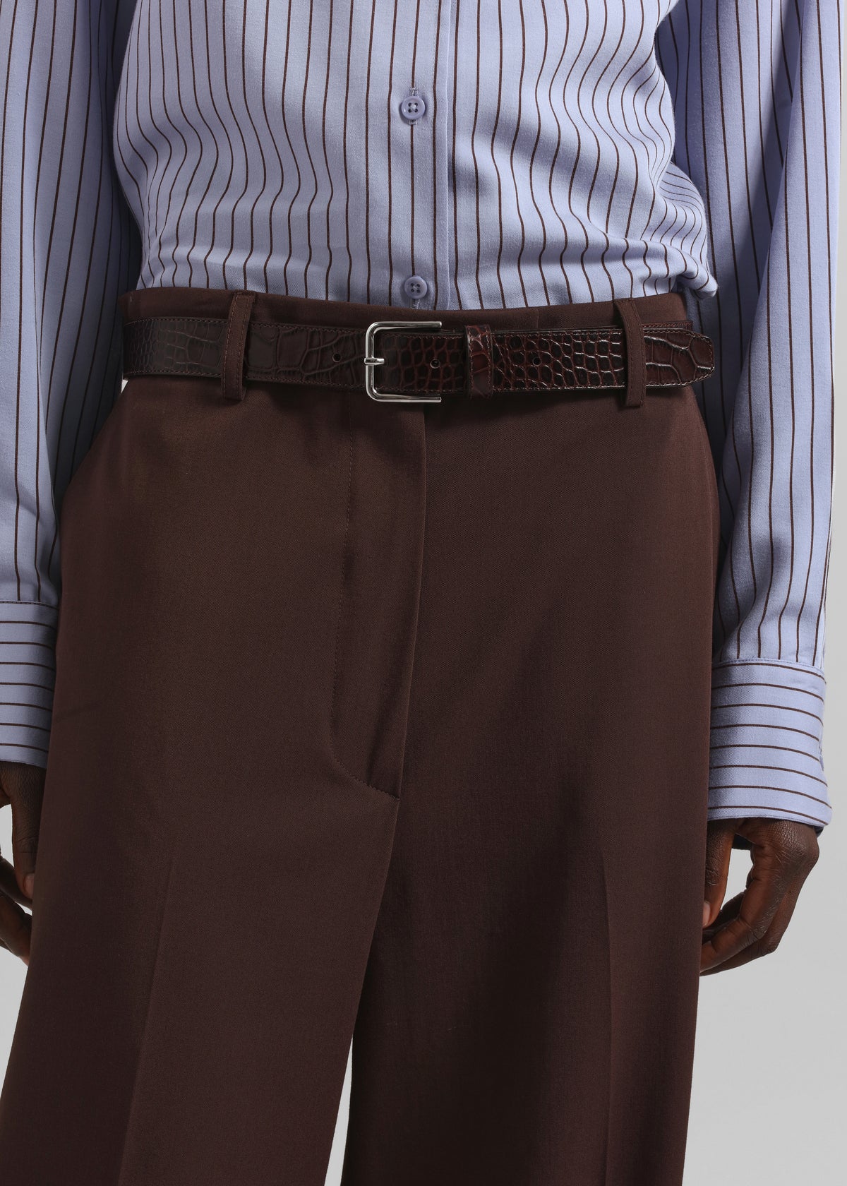 Toni Croc Patent Leather Belt - Brown/Silver - 6