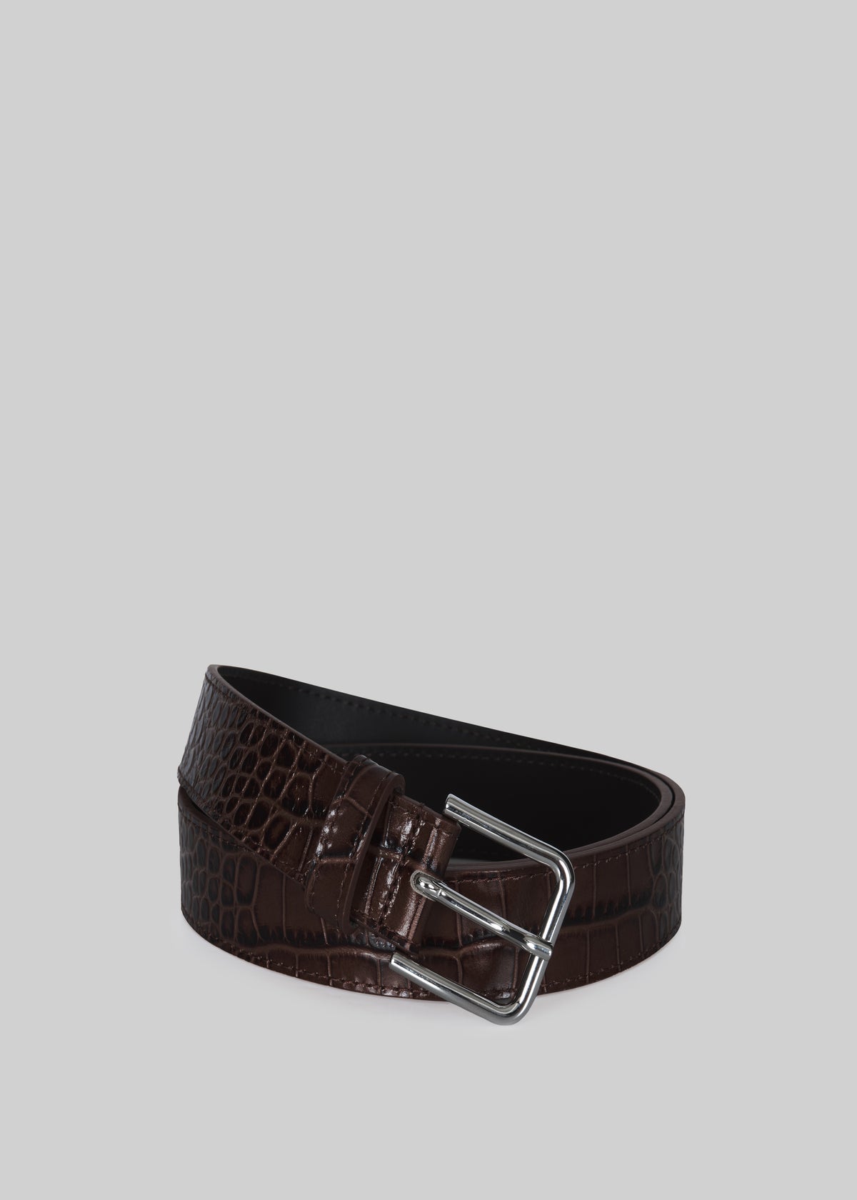 Toni Croc Patent Leather Belt - Brown/Silver - 1