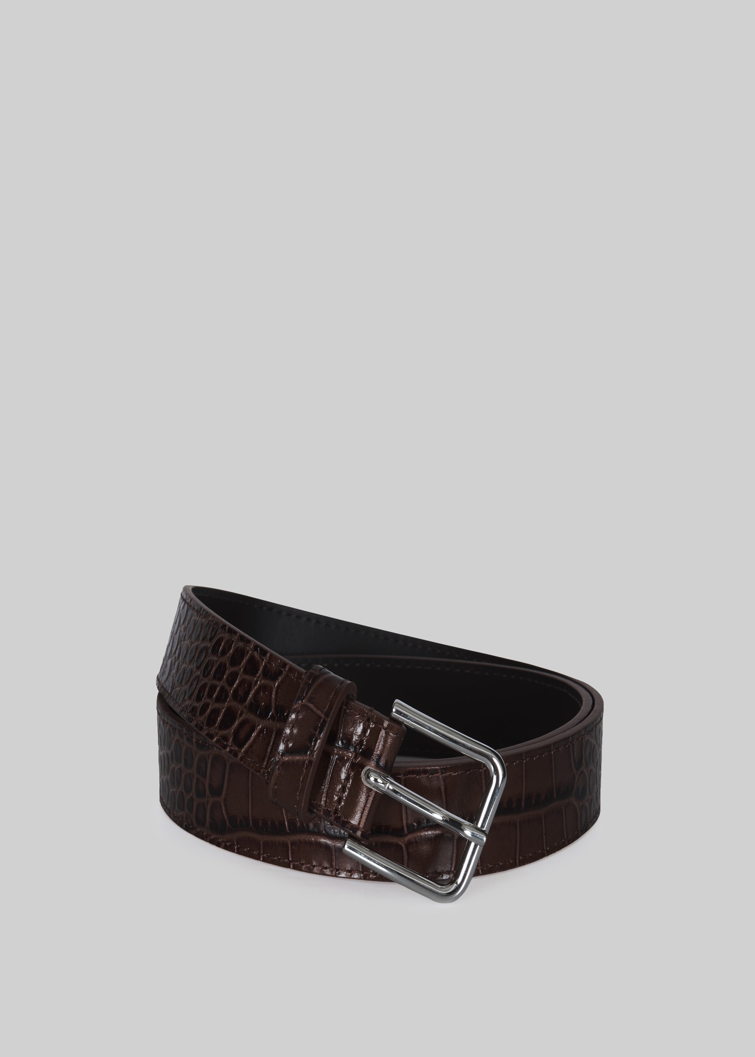 Toni Croc Patent Leather Belt - Brown/Silver - 1
