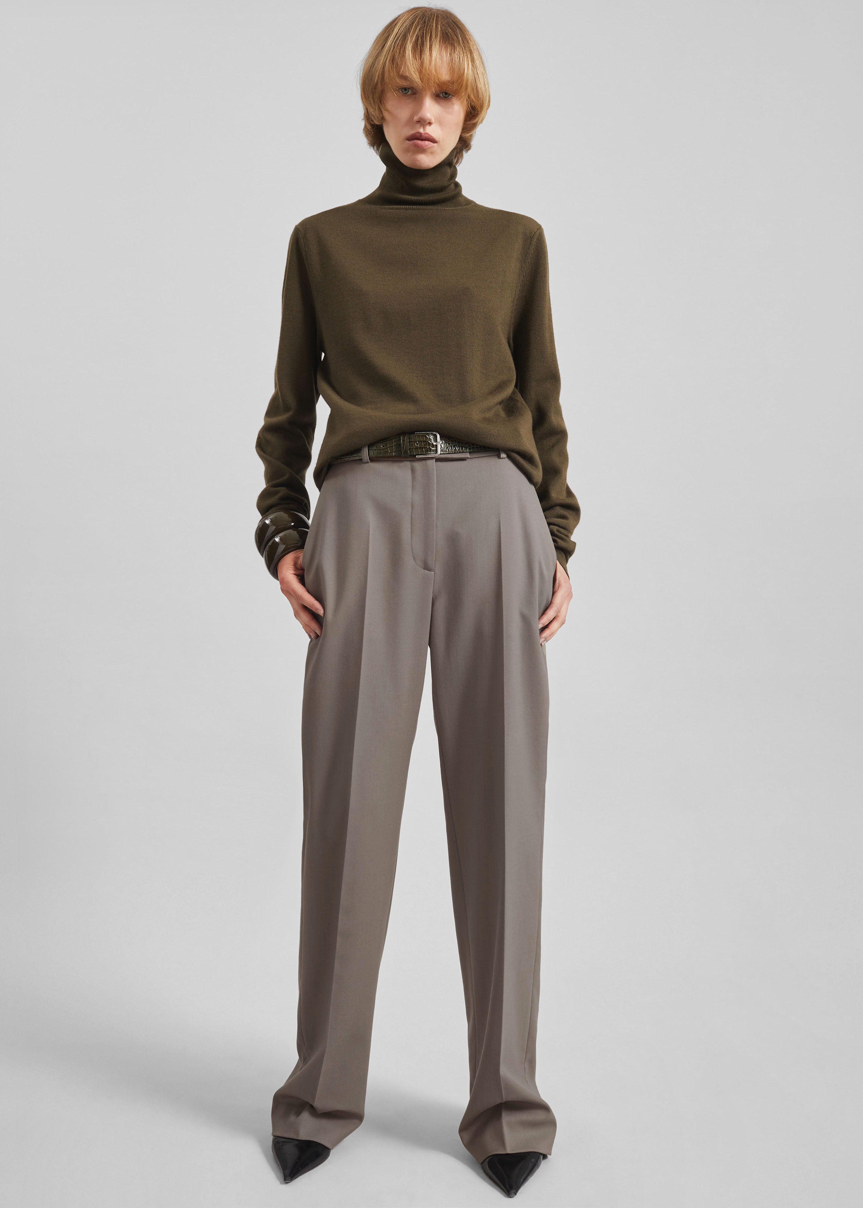 Toni Croc Patent Leather Belt - Olive/Silver - 5