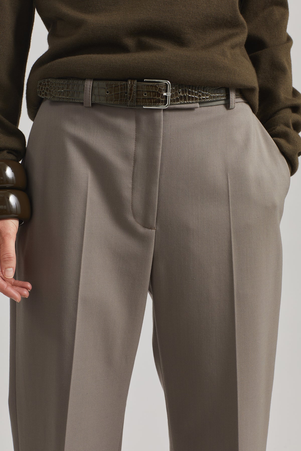 Toni Croc Patent Leather Belt - Olive/Silver - 4