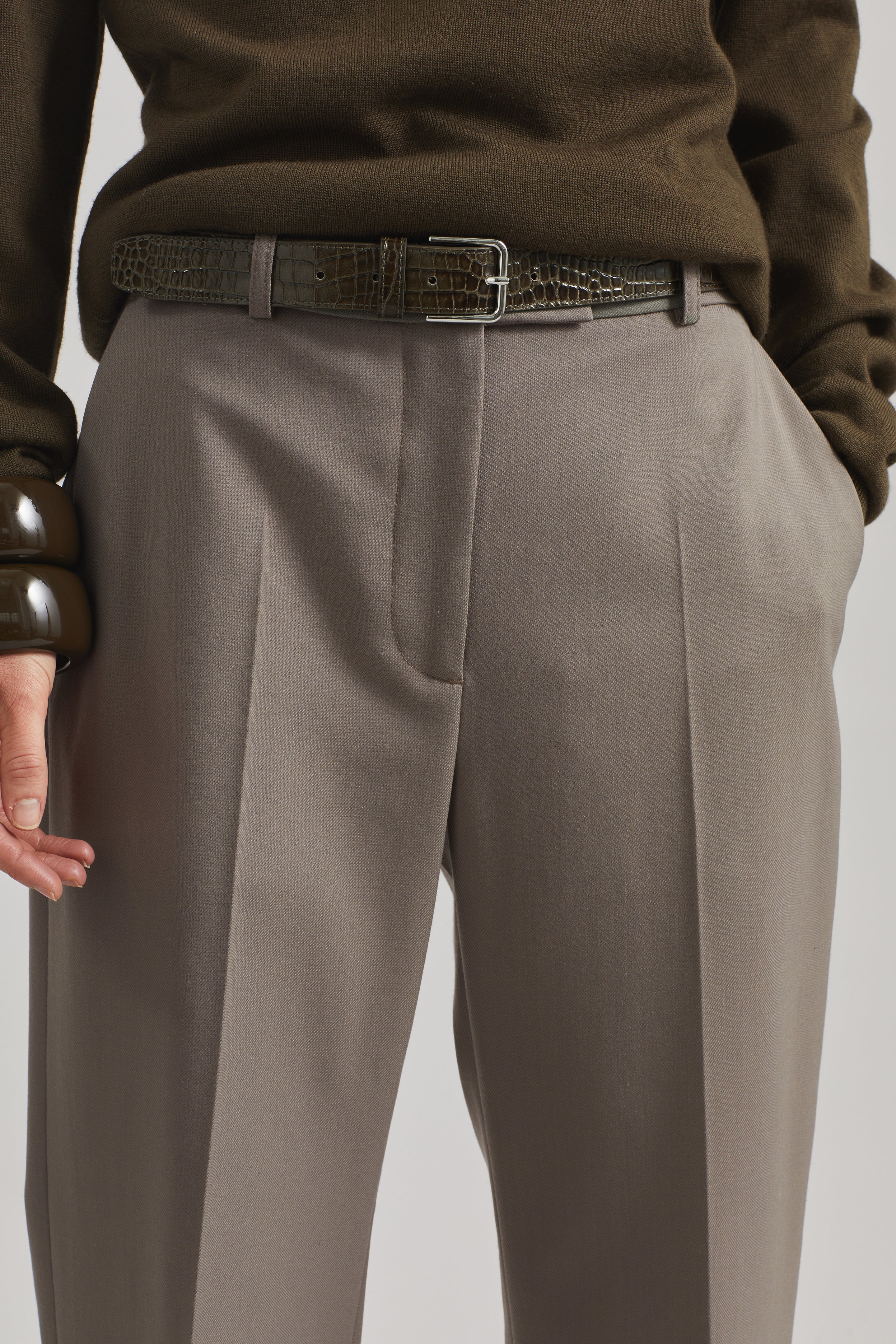 Toni Croc Patent Leather Belt - Olive/Silver - 4