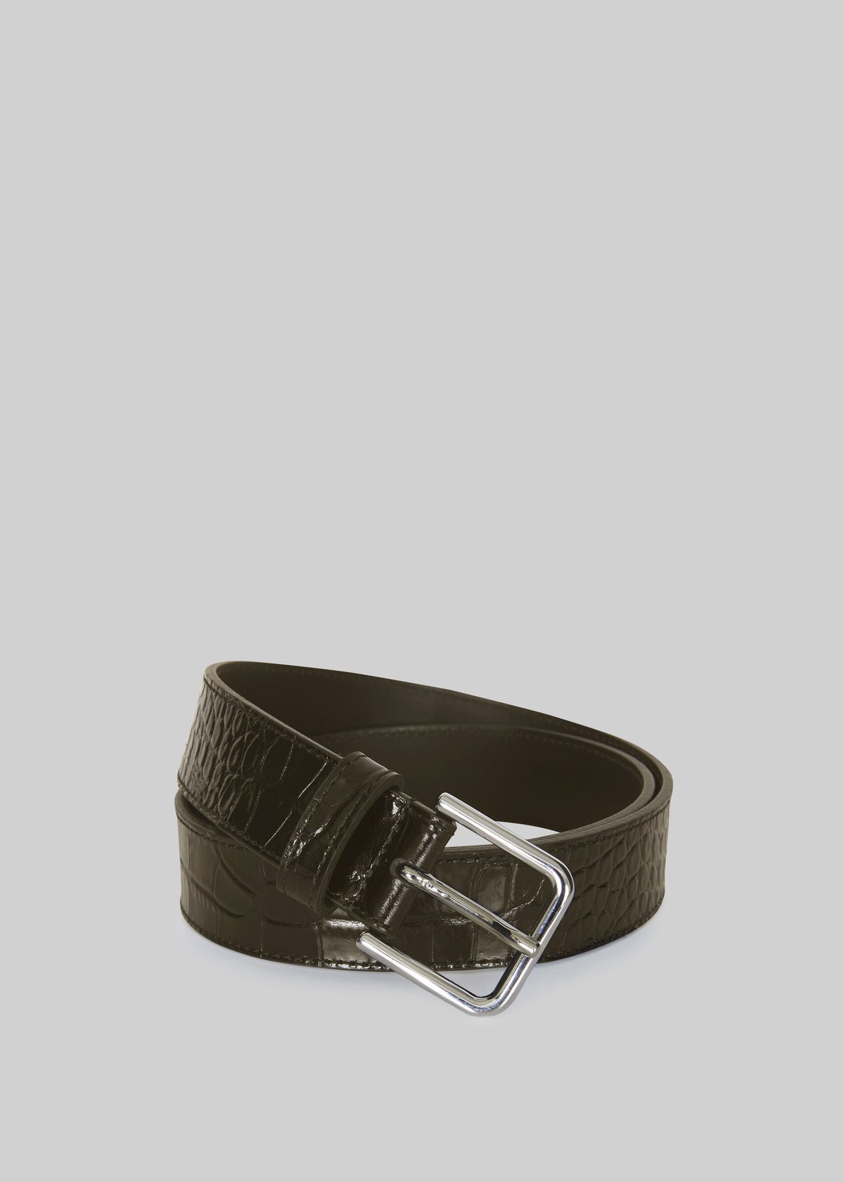 Toni Croc Patent Leather Belt - Olive/Silver - 1