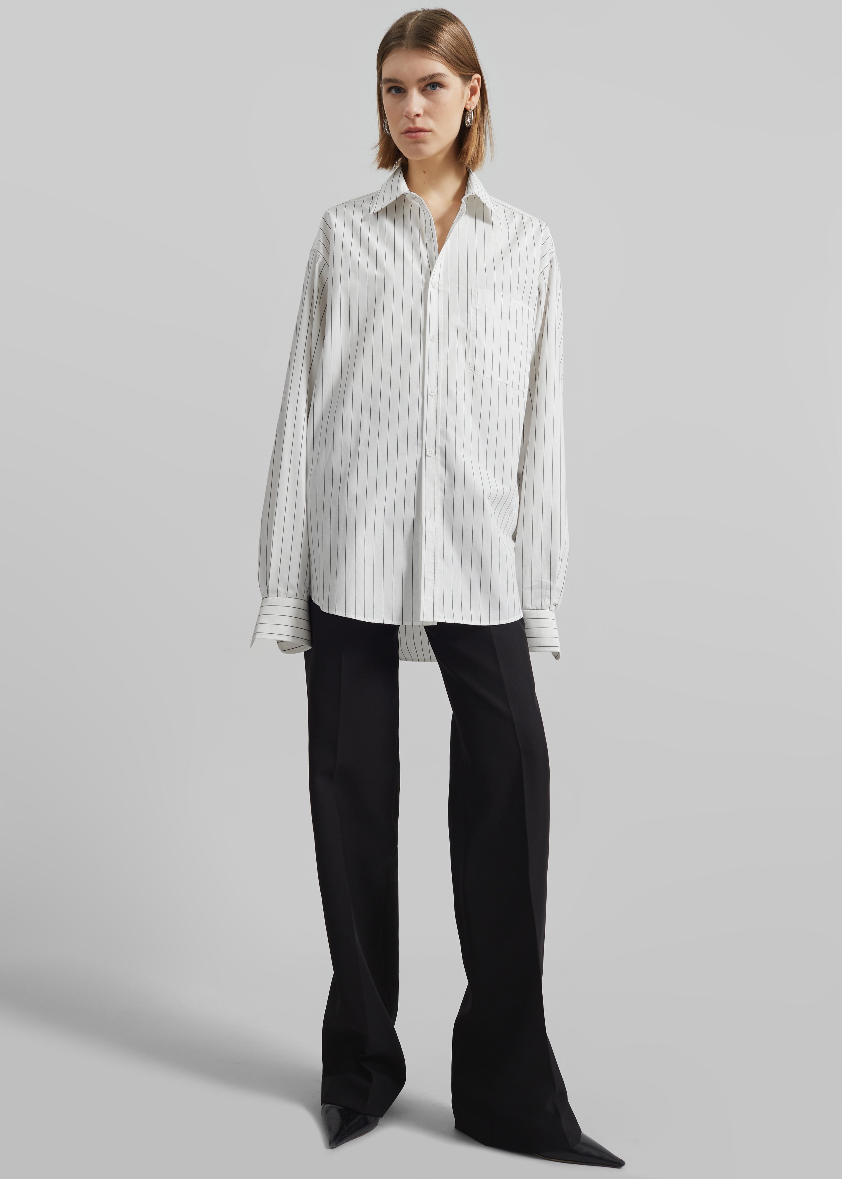 Toria Cotton Shirt - White/Black Stripe - 10