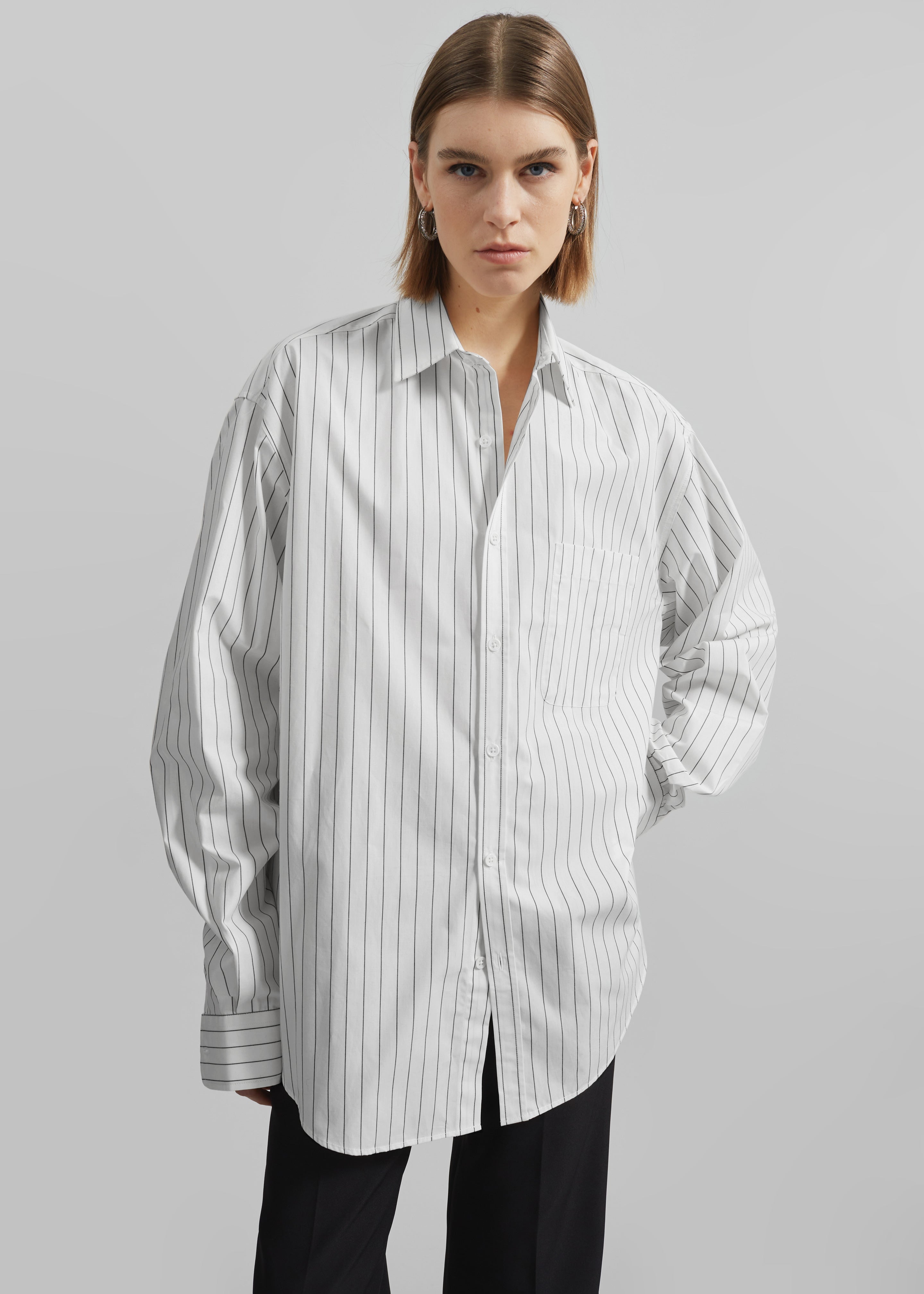 Toria Cotton Shirt - White/Black Stripe - 12