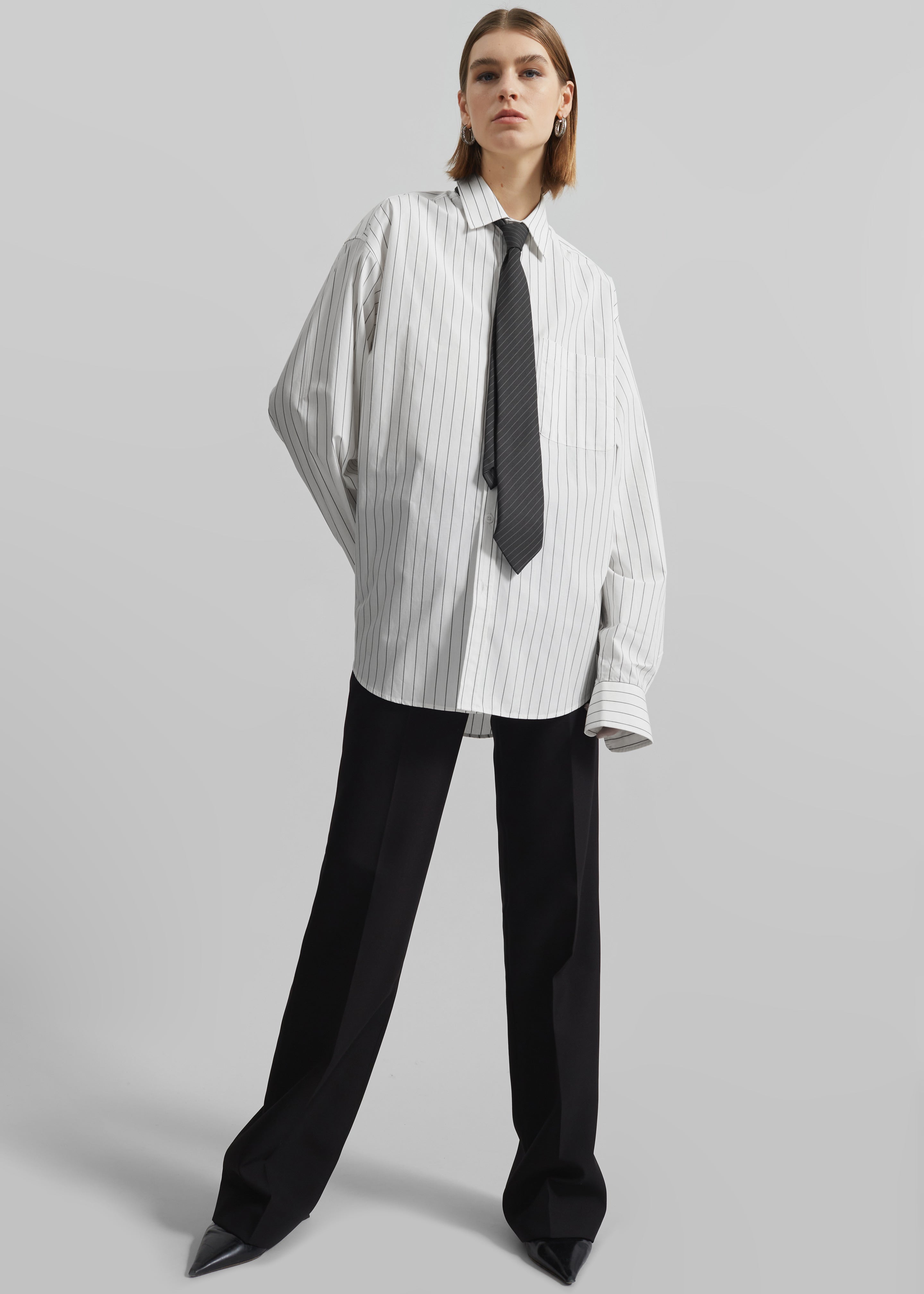 Toria Cotton Shirt - White/Black Stripe - 13