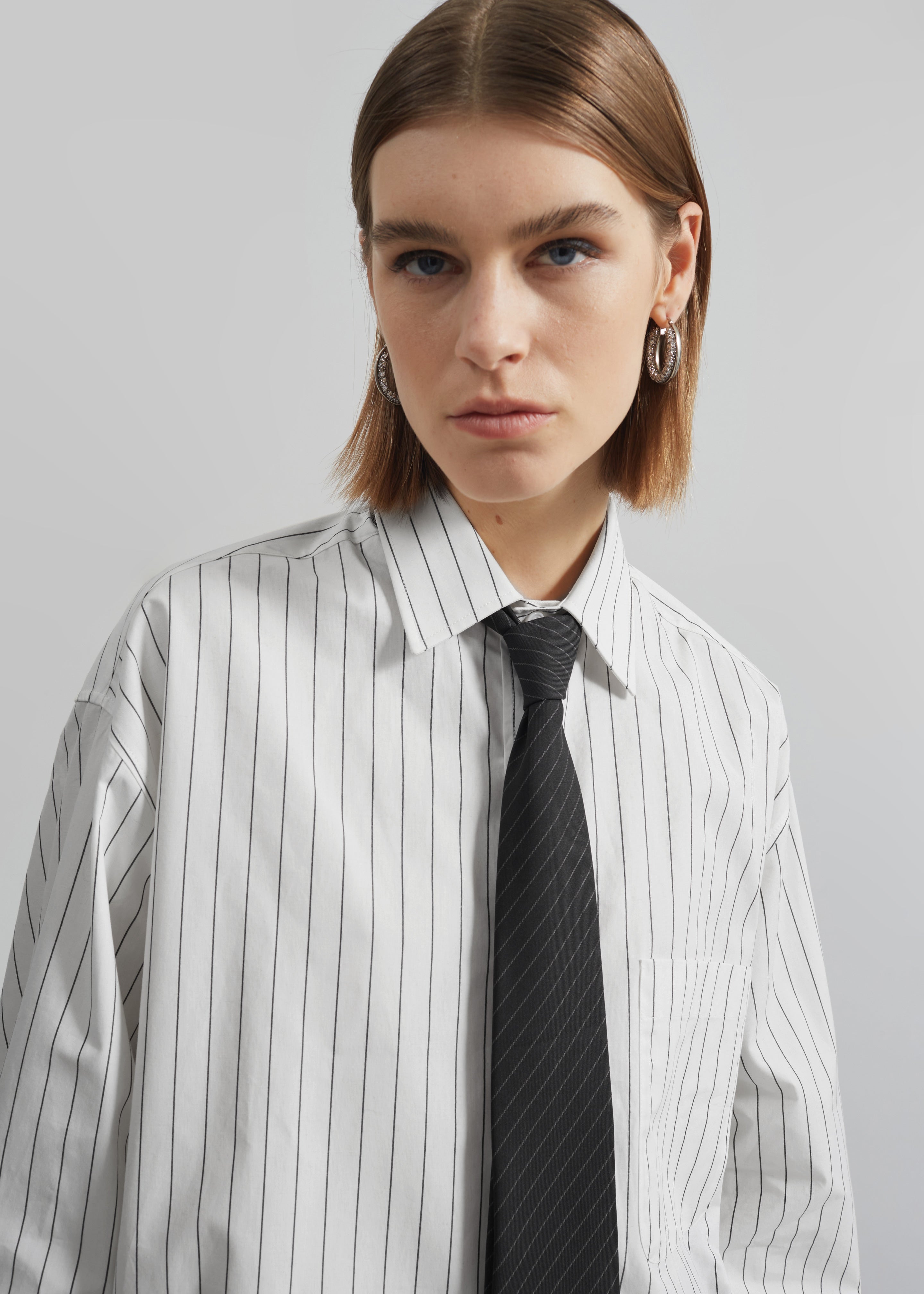 Toria Cotton Shirt - White/Black Stripe - 5