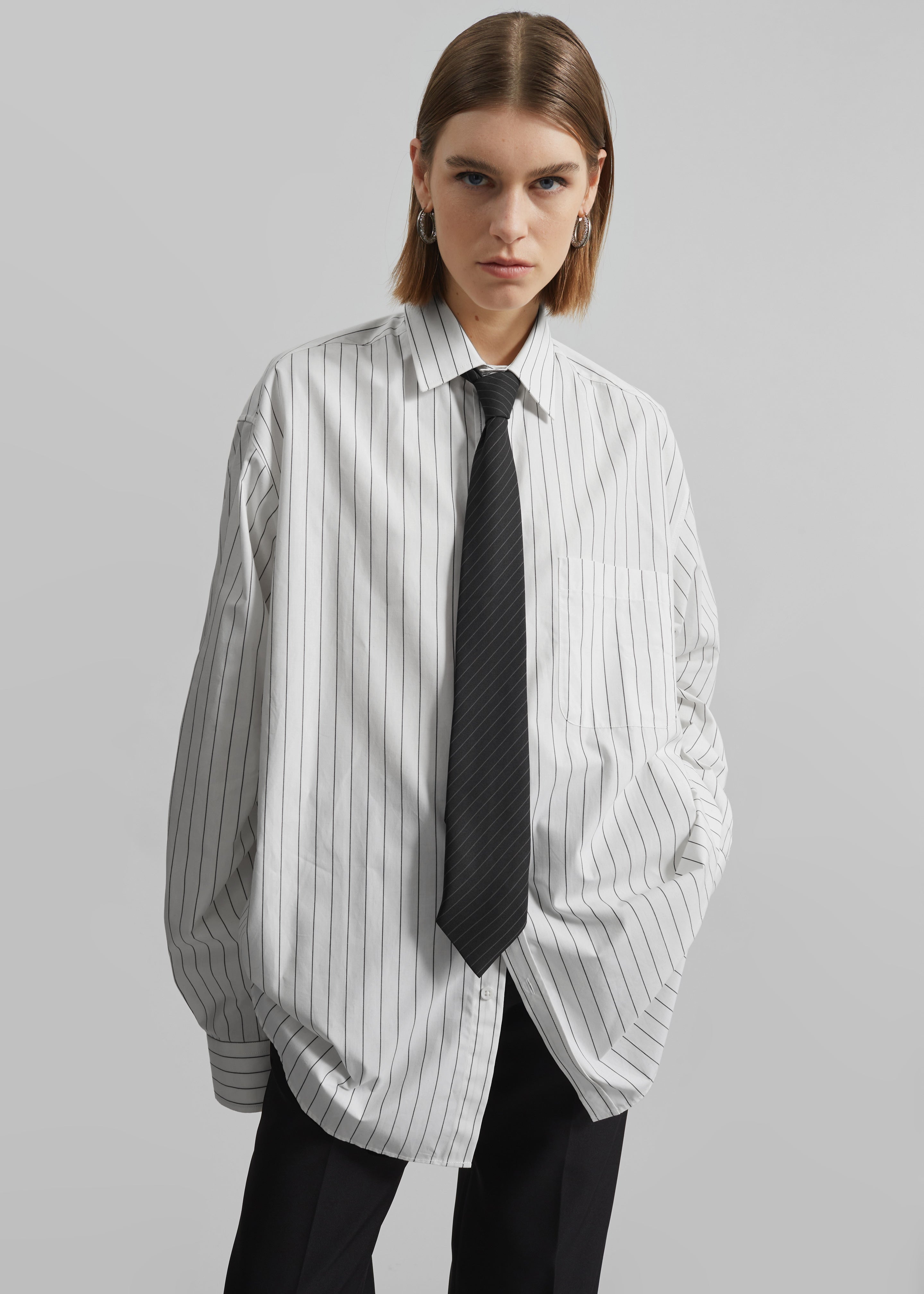 Toria Cotton Shirt - White/Black Stripe - 3