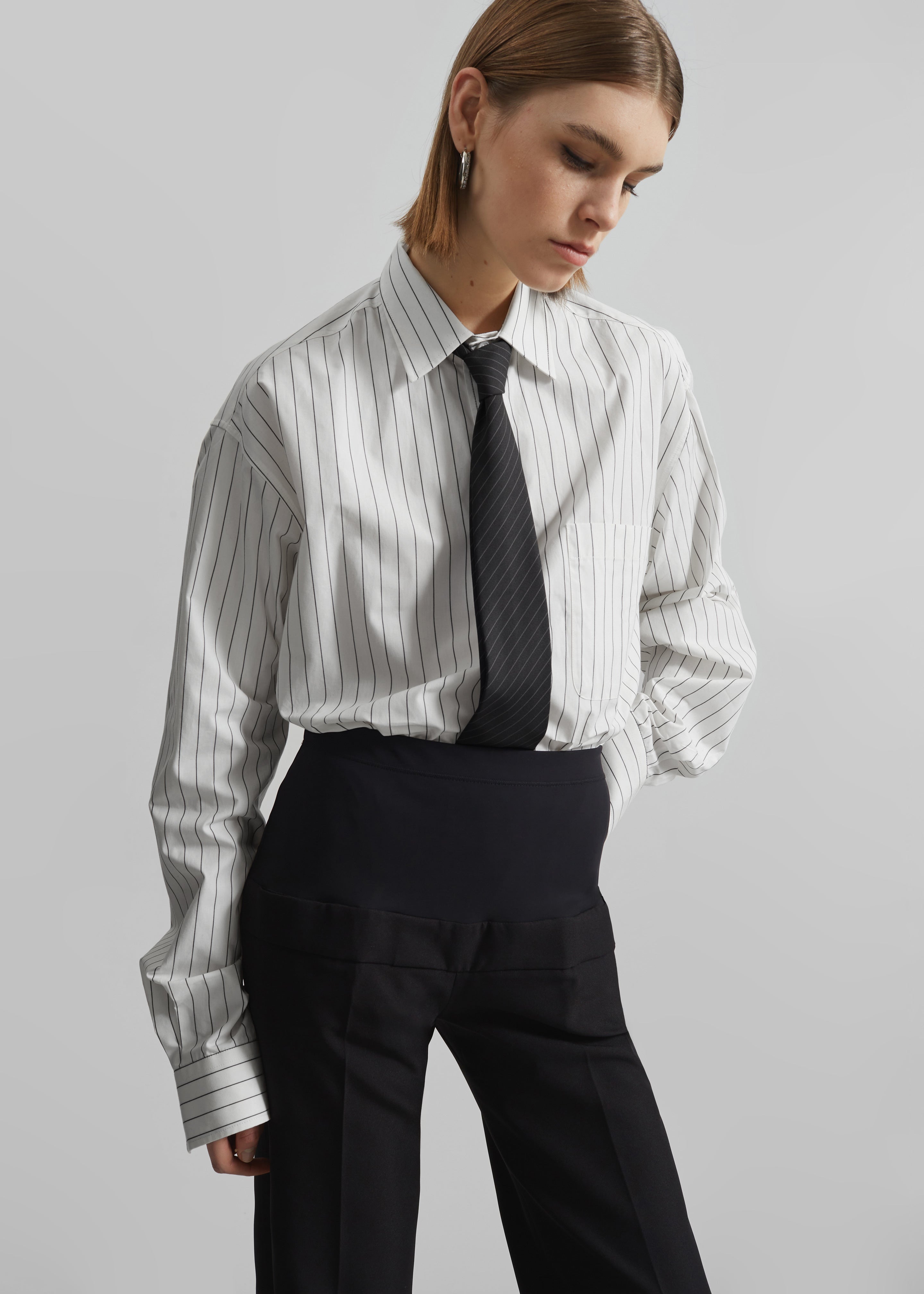 Toria Cotton Shirt - White/Black Stripe - 1