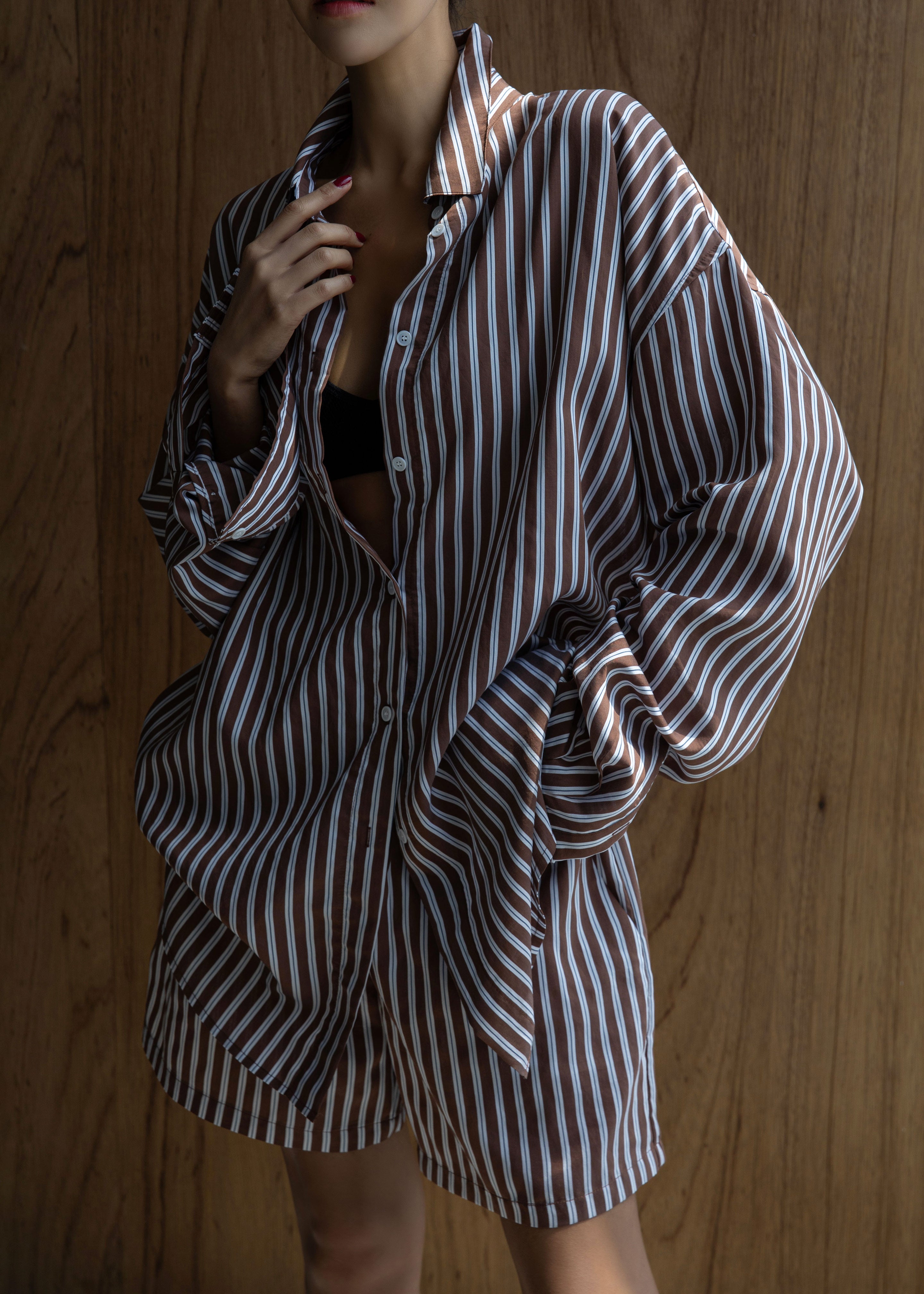 Toscane Oversized Shirt - Brown/White Stripe - 1