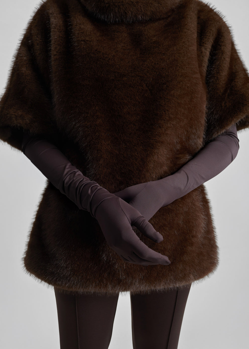 Trento Faux Fur Mock Neck Top - Dark Brown - 1