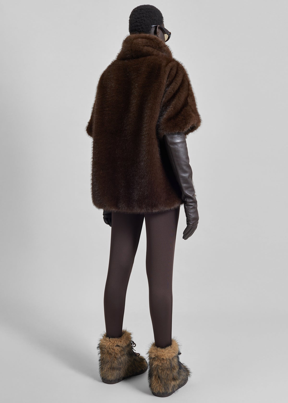 Trento Faux Fur Mock Neck Top - Dark Brown - 5