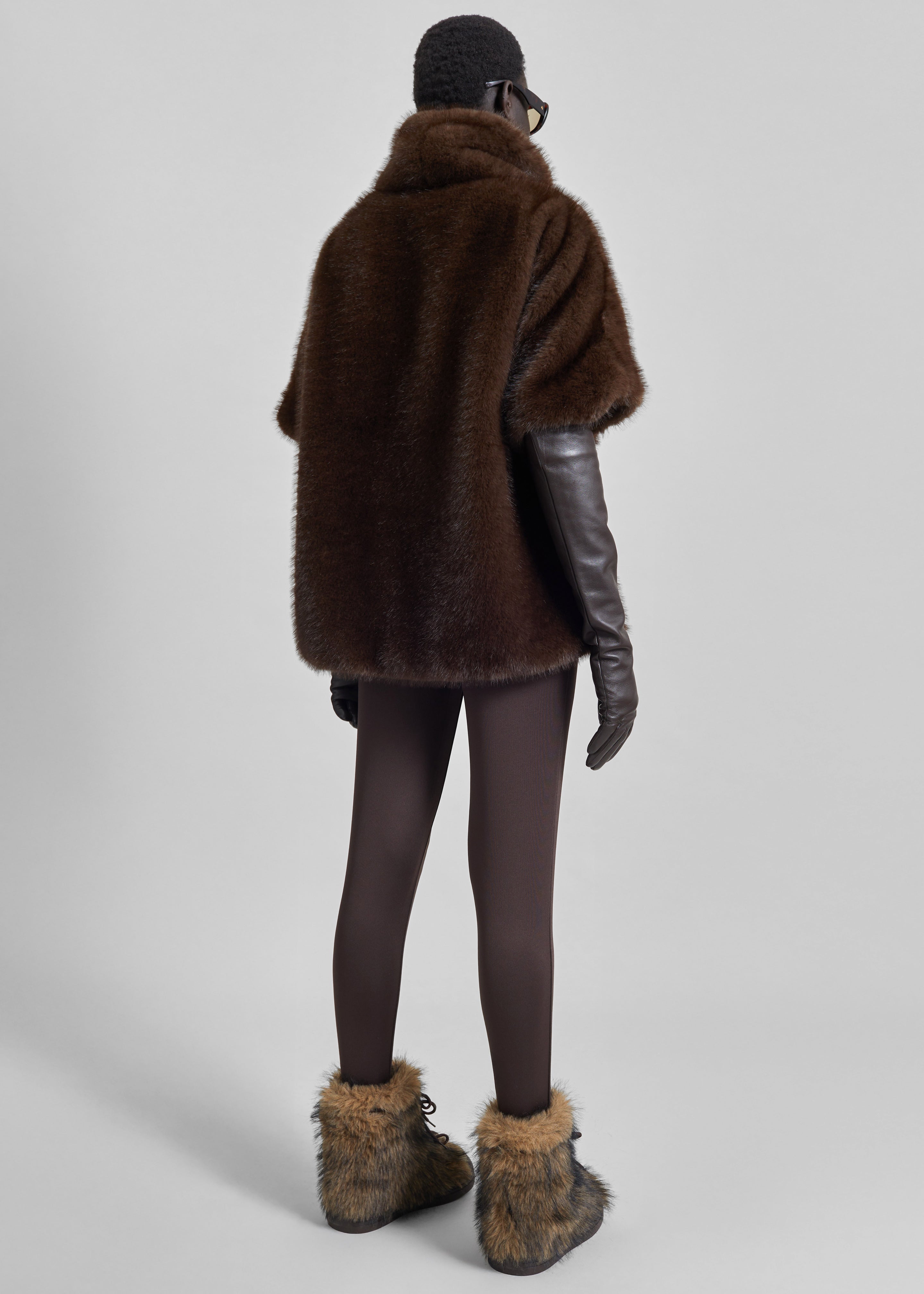 Trento Faux Fur Mock Neck Top - Dark Brown - 5