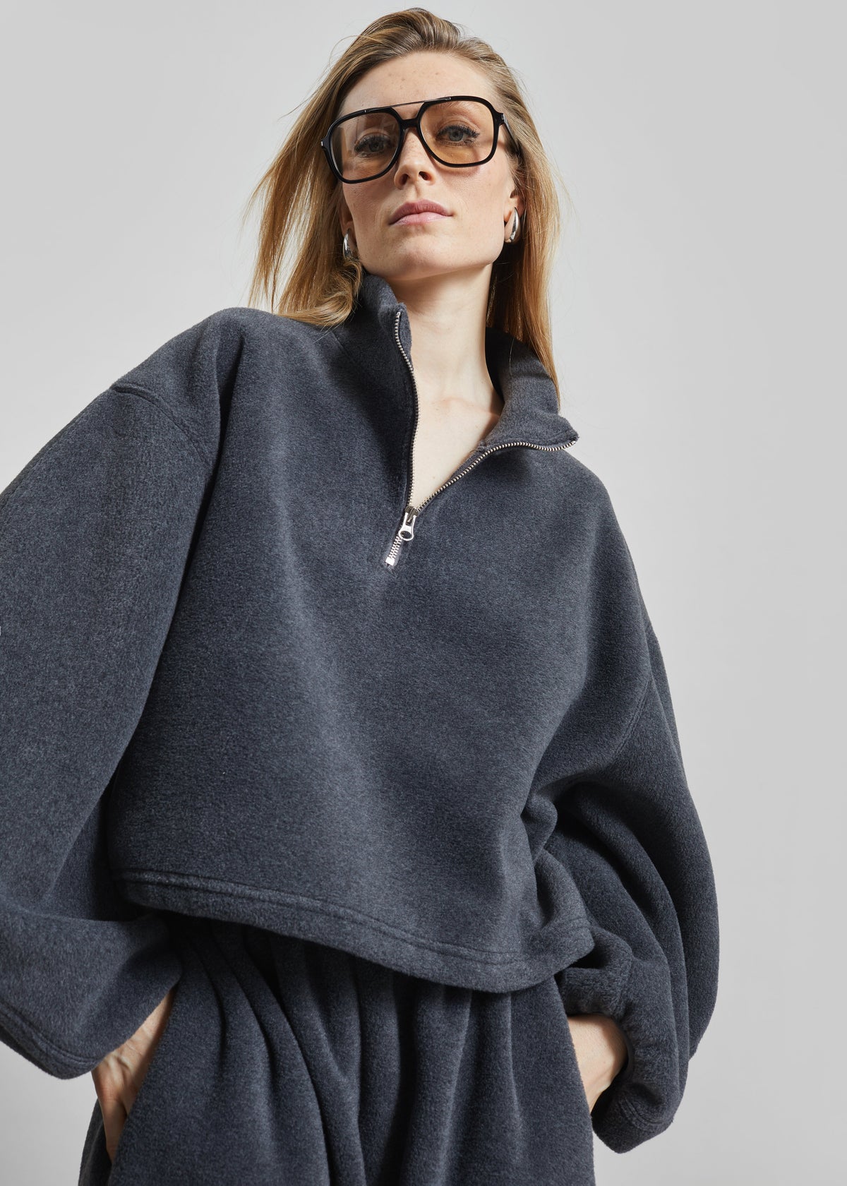 Treveray Fleece Half-Zip Sweatshirt - Dark Grey - 1