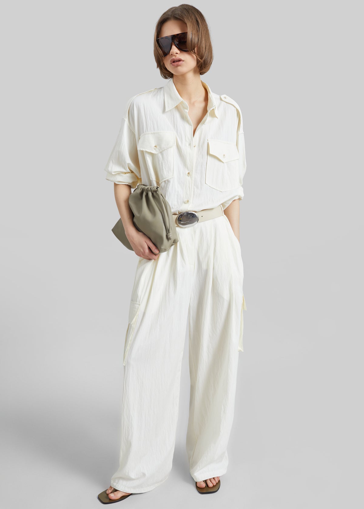 Trevi Textured Cargo Pants - Cream - 3