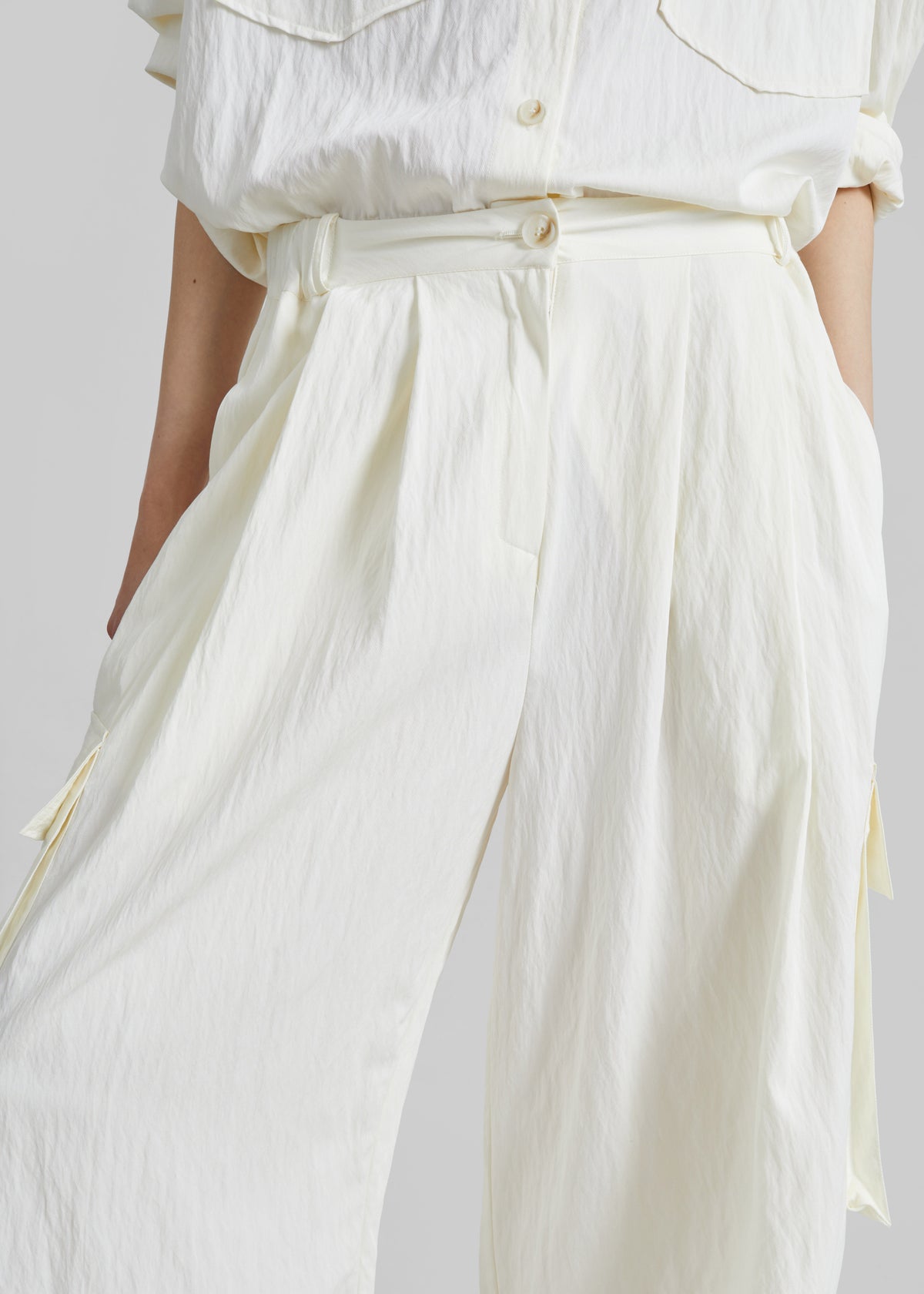 Trevi Textured Cargo Pants - Cream - 4