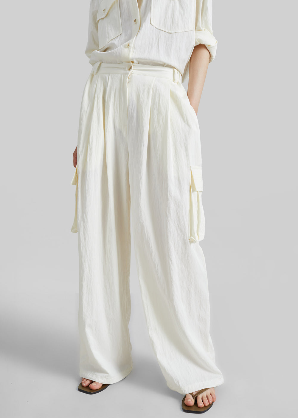 Trevi Textured Cargo Pants - Cream - 1