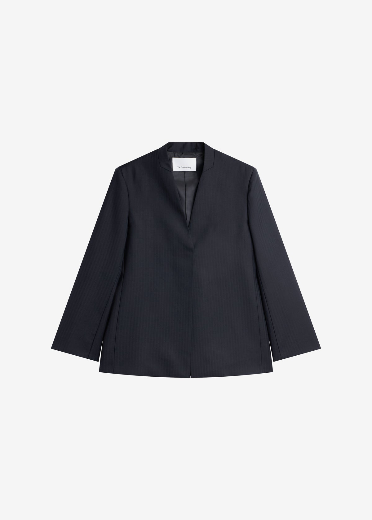 Trevis Chevron Collarless Blazer - Black