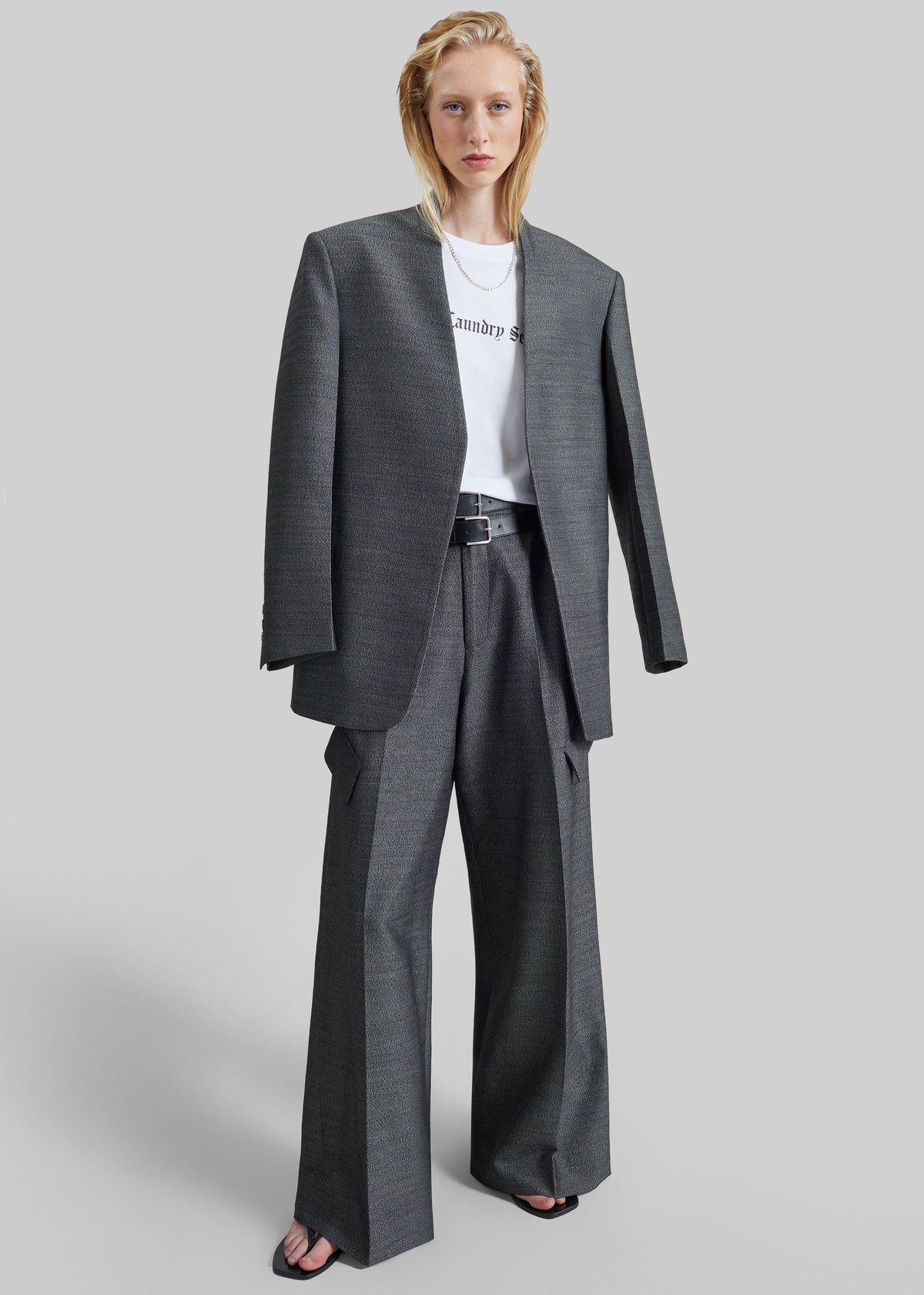 Shop the look image for Trevis Collarless Blazer - Black Melange