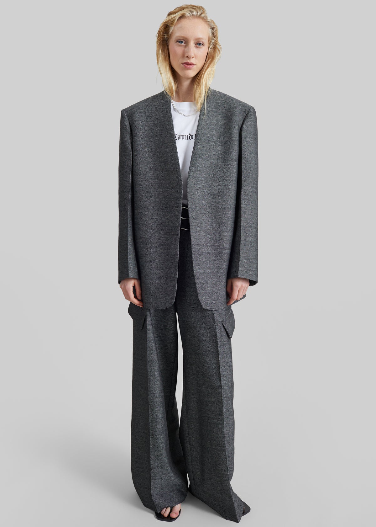 Trevis Collarless Blazer - Black Melange