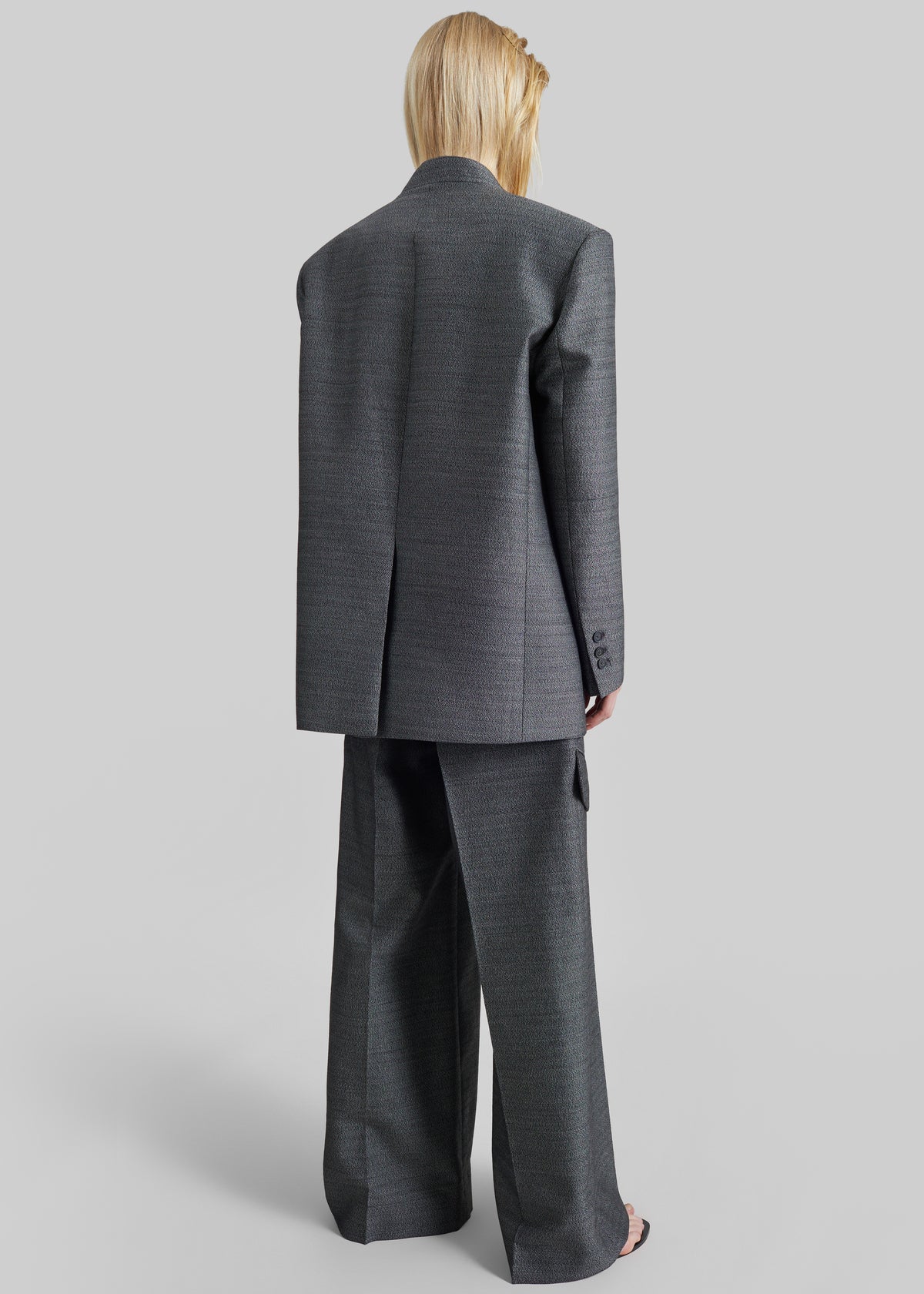 Trevis Collarless Blazer - Black Melange