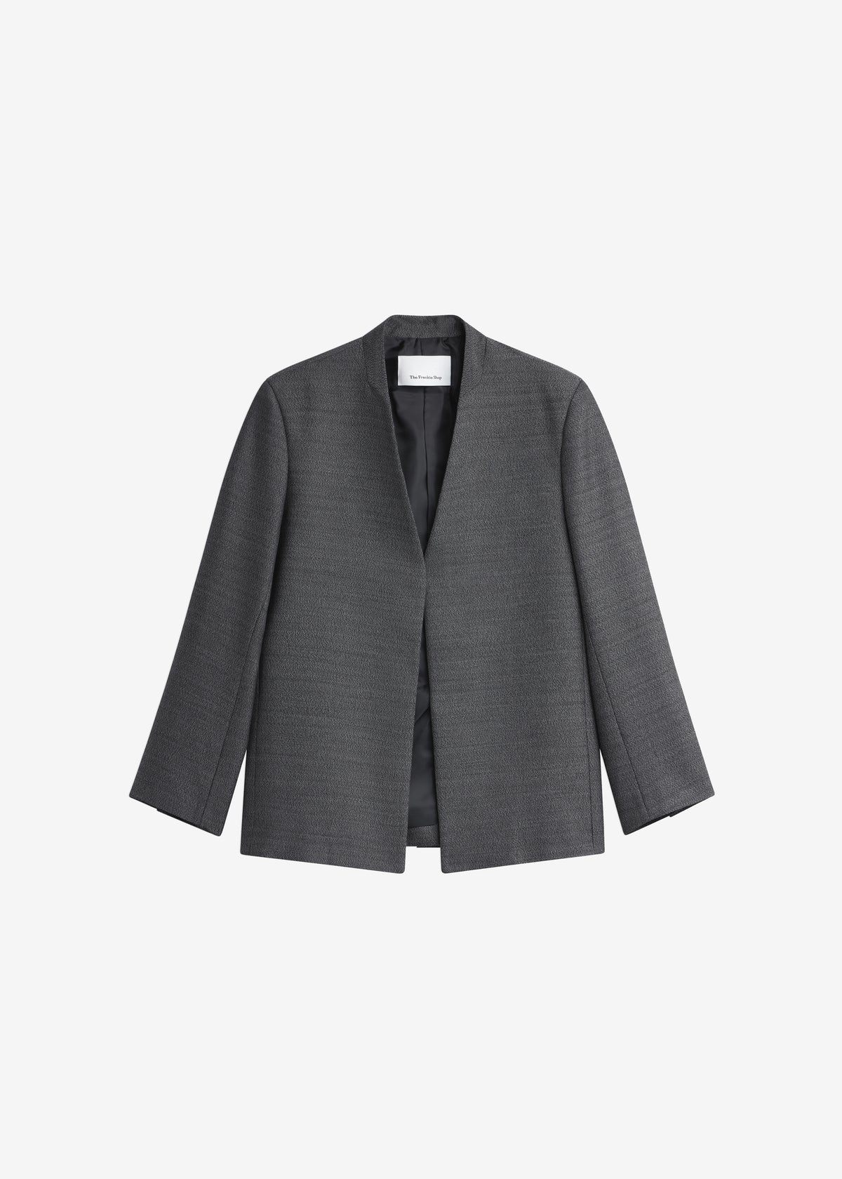 Trevis Collarless Blazer - Black Melange