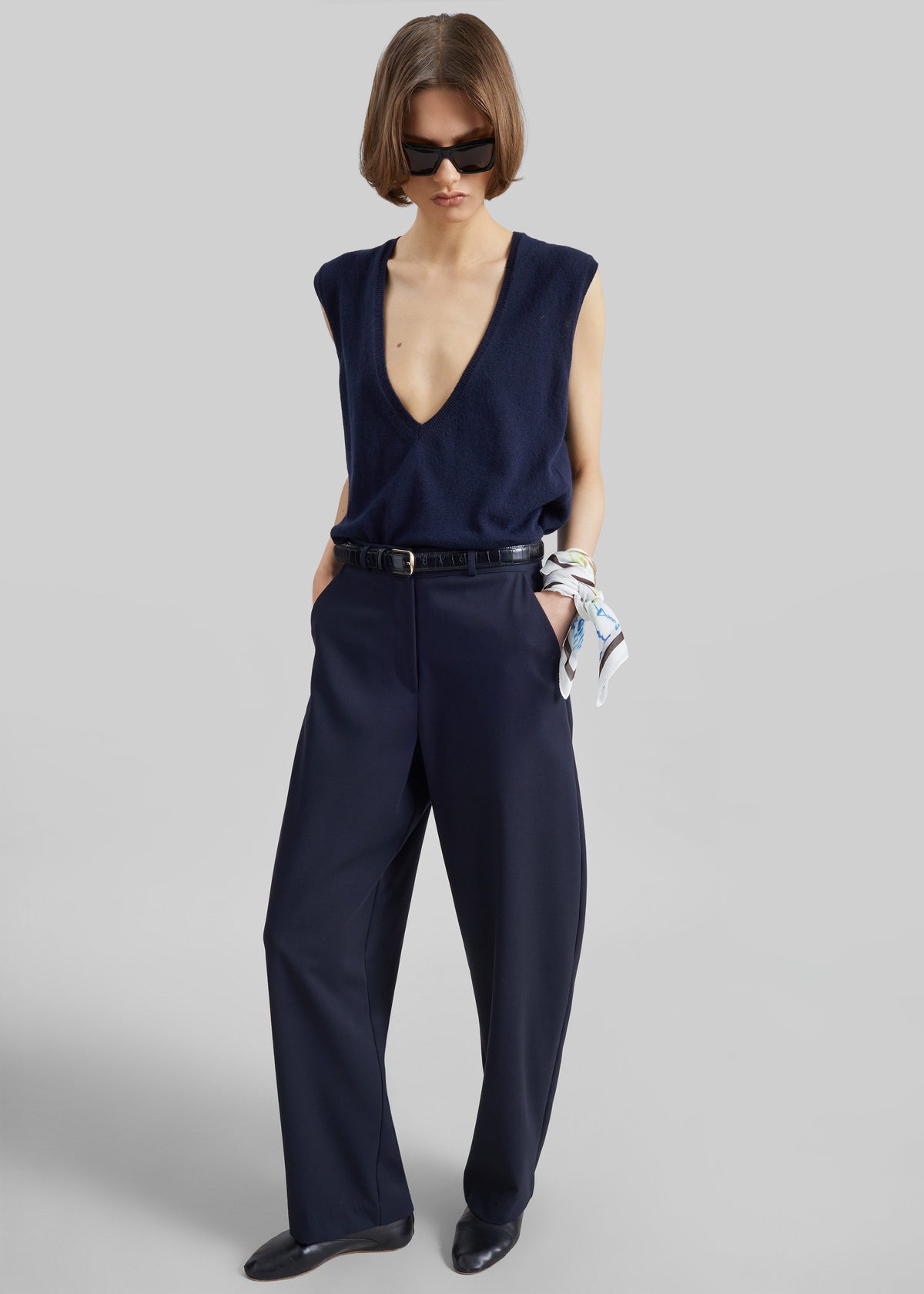 Trofa Curved Trousers - Navy - 1