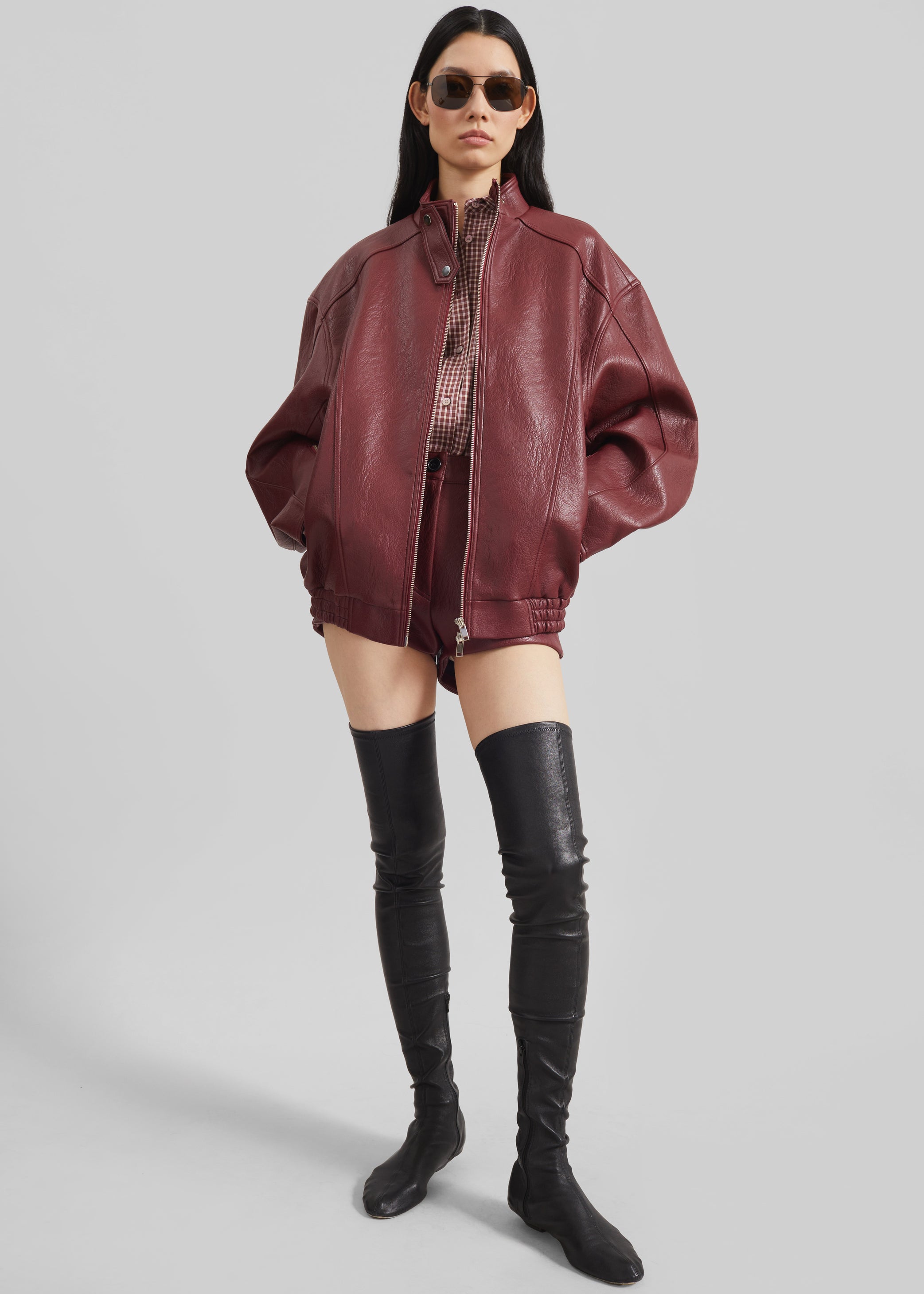 Shop the look image for Troye Faux Leather Hot Pants - Burgundy