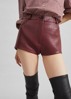 Troye Faux Leather Hot Pants - Burgundy