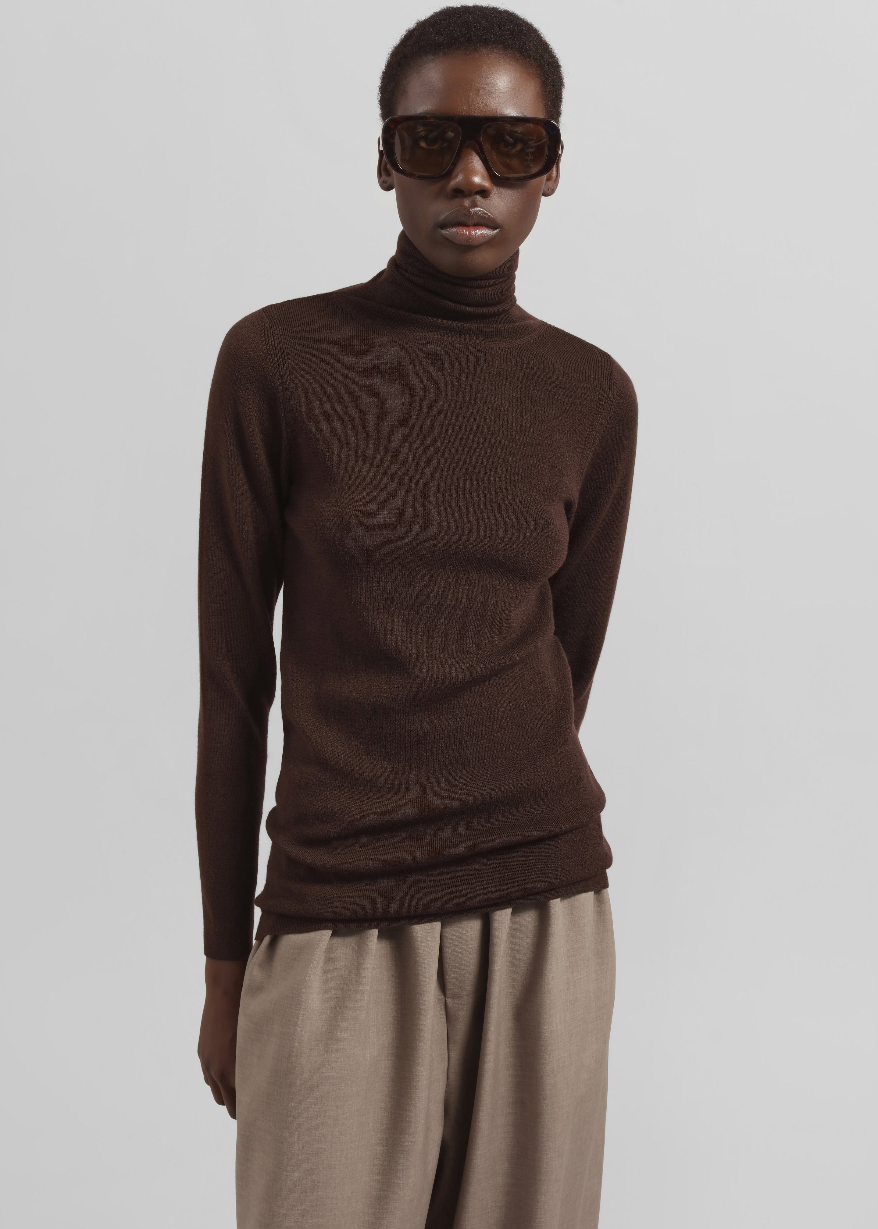 Utica Thin Turtleneck Sweater - Brown - 1