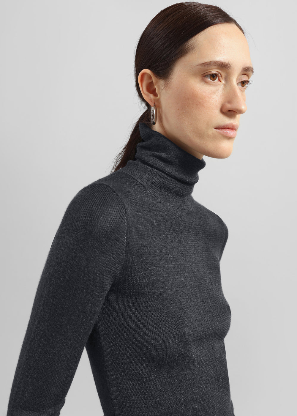 Utica Thin Turtleneck Sweater - Dark Grey Melange - 1