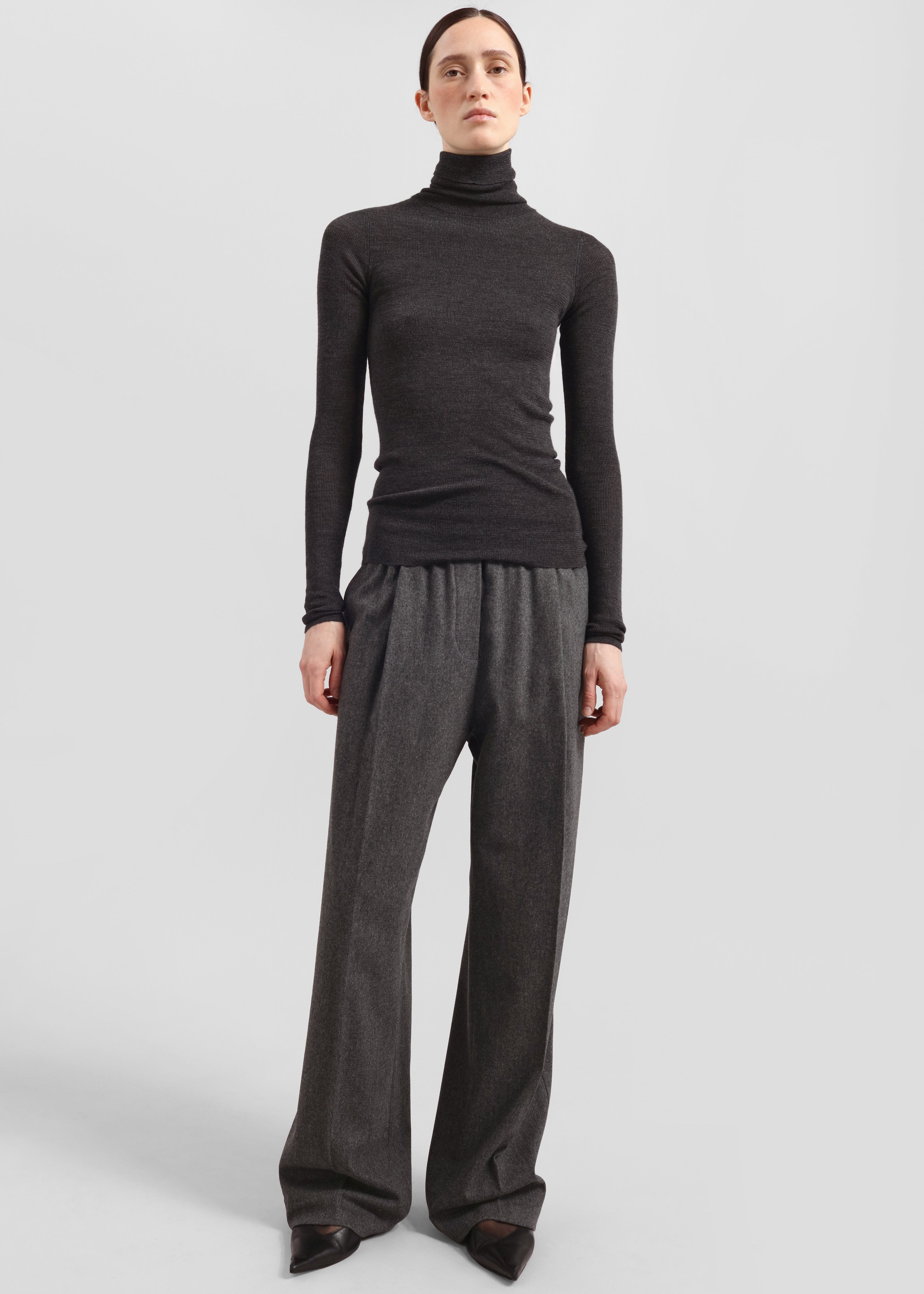 Utica Thin Turtleneck Sweater - Dark Grey Melange – The Frankie Shop
