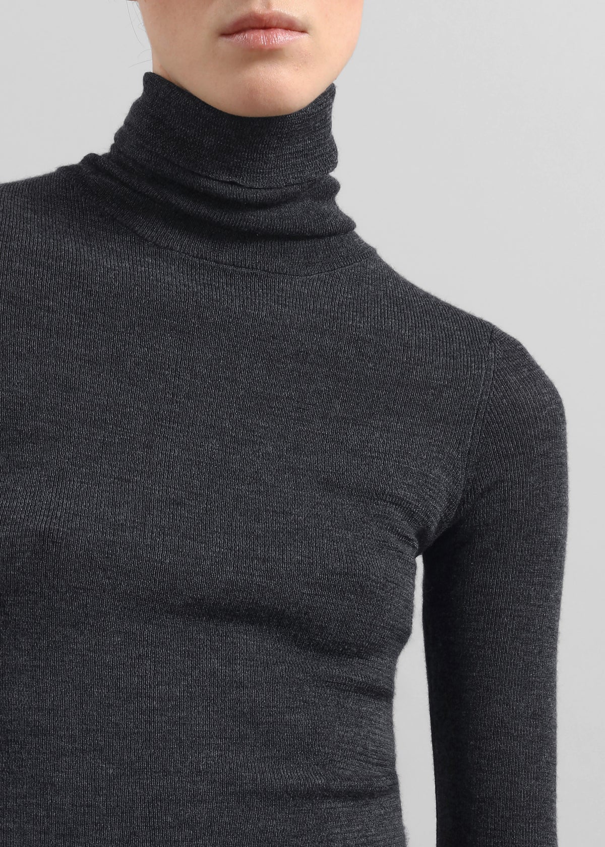 Utica Thin Turtleneck Sweater - Dark Grey Melange - 4