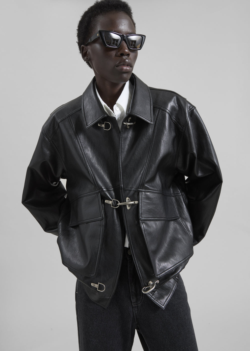 Utrecht Faux Leather Buckle Jacket - Black