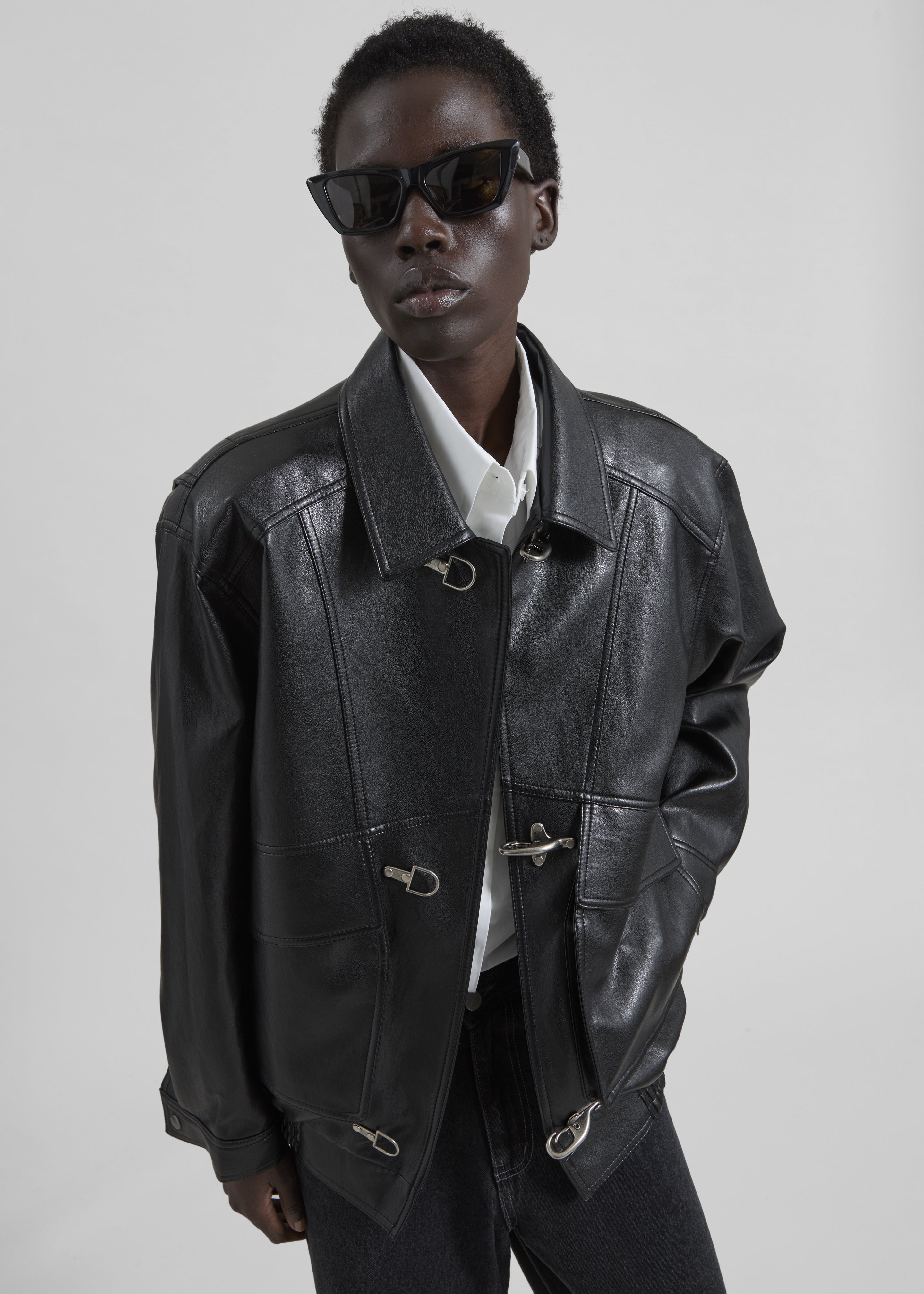 Utrecht Faux Leather Buckle Jacket - Black - 3