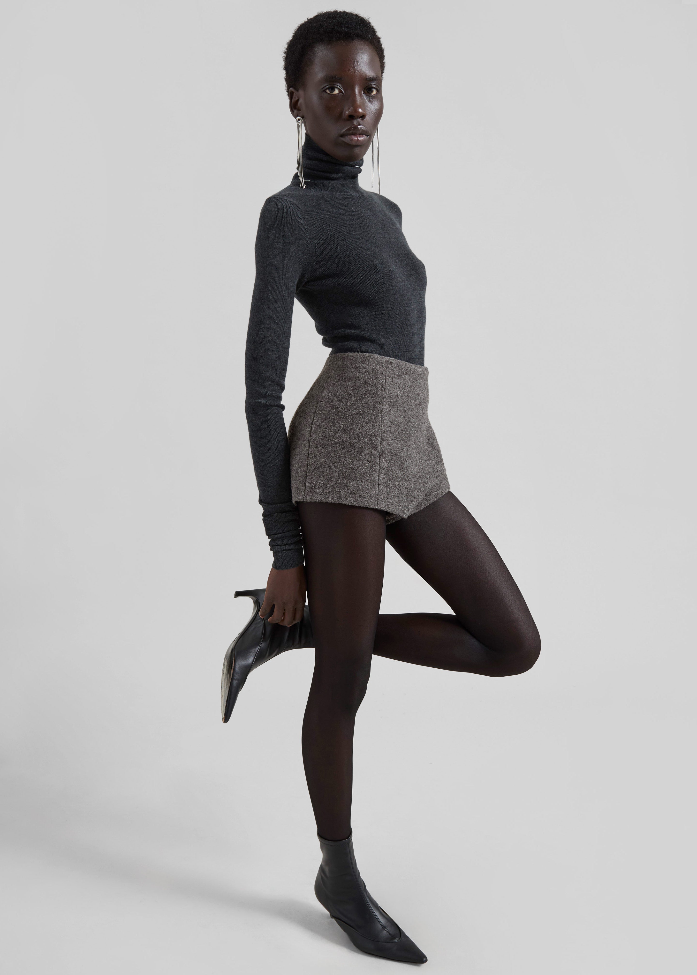 Vail Brushed Wool Hot Pants - Grey Melange - 1